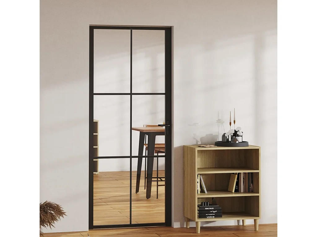 Porte intérieure Verre ESG et aluminium 83x201,5 cm Noir FR593964