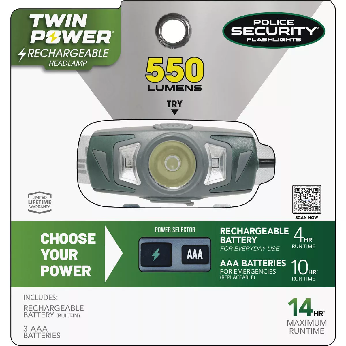 Police Security Ryder Twin Power 550 Lm. LED Headlamp
