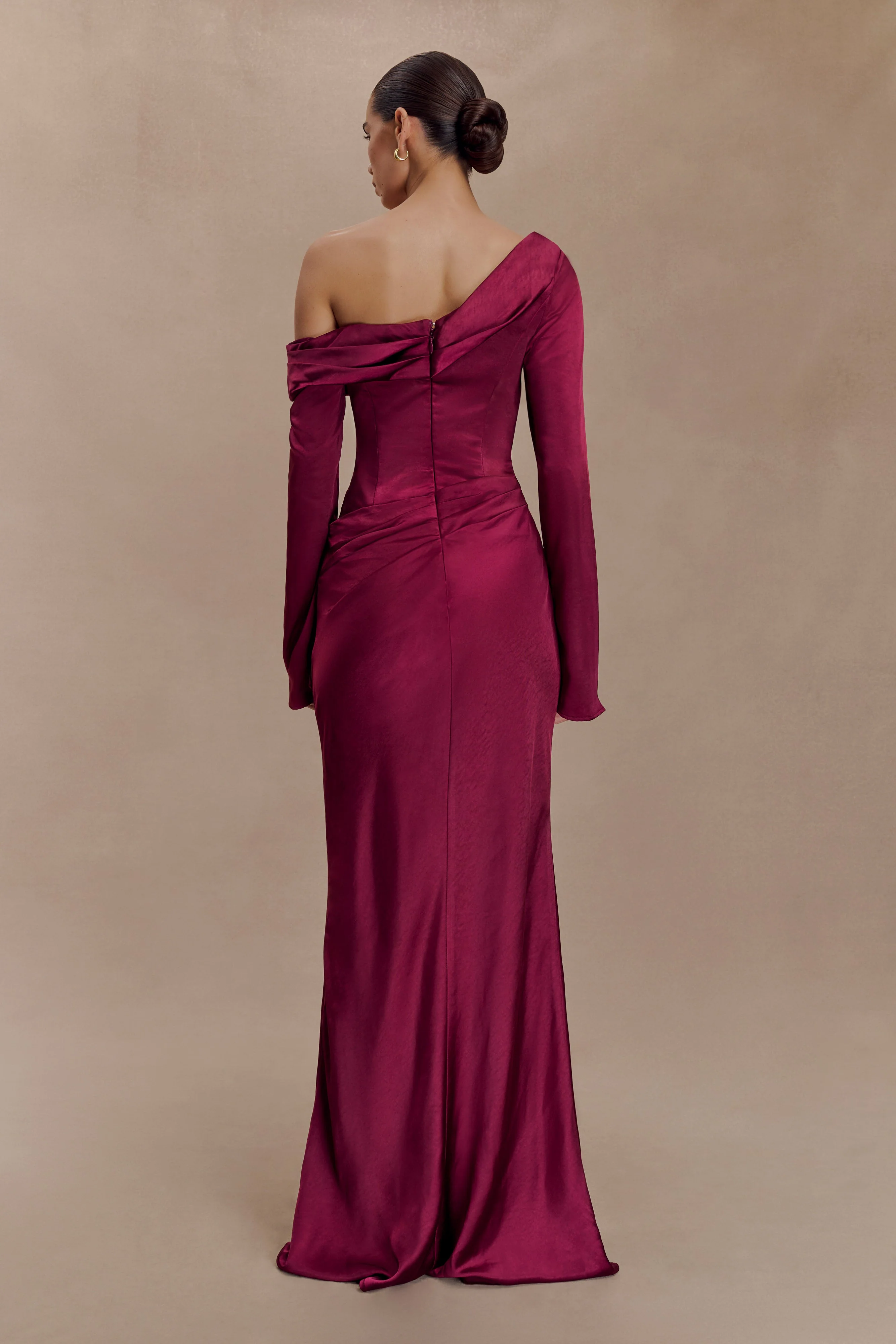 Iris Long Sleeve Satin Maxi Dress - Mahogany