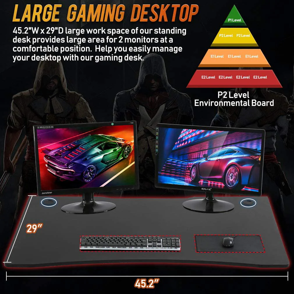 BestOffice Gaming Desk Computer Desk Home Office Desk Racing Style Study DeskExtra Large Modern Ergonomic PC Carbon Fiber Writing Desk Table with Cup Holder Headphone Hook，Red