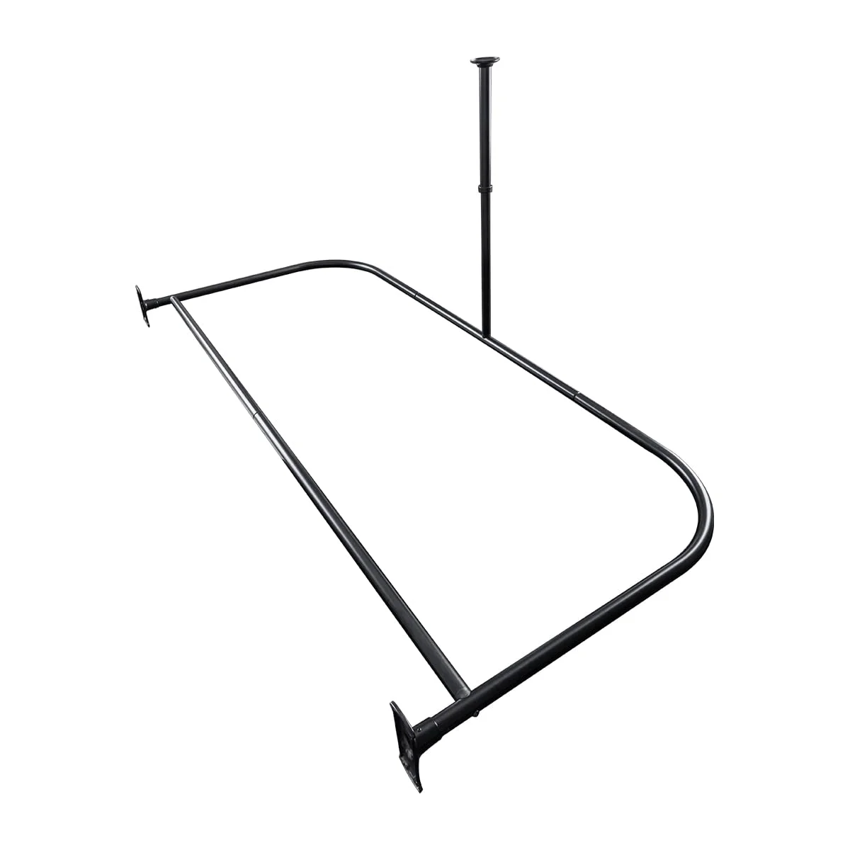 Utopia Alley Rustproof Wall Mounted Aluminum D-shape Shower Curtain Rods With Ceiling Support for Freestanding Tubs, 60 Inch Large Size by 25 Inch, Matt Black + White Shower curtain 180x70 inch