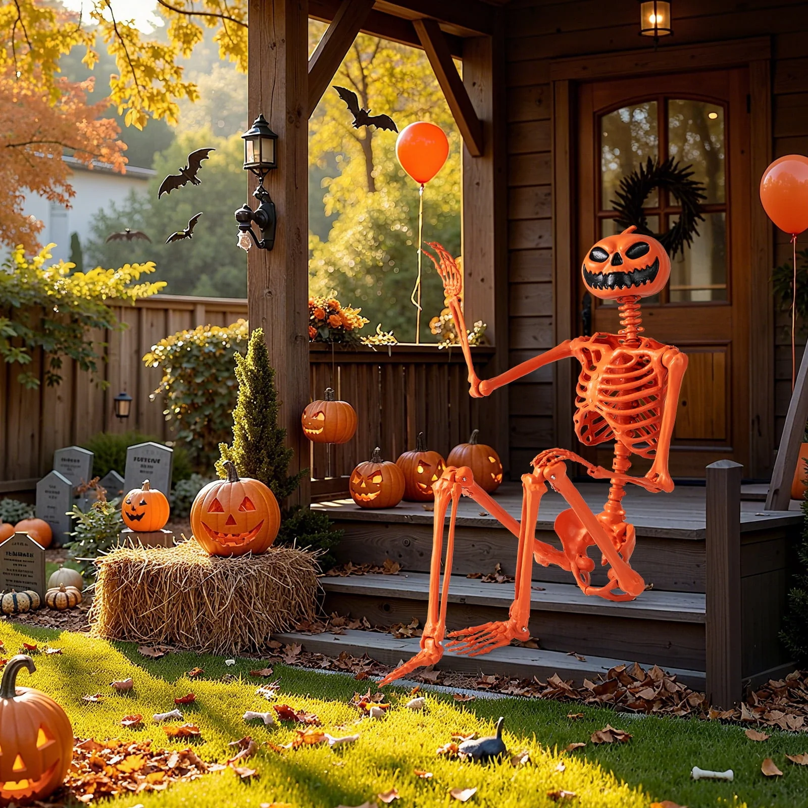 Costway 5.5 FT Poseable Halloween Skeleton Life-Size Decoration with Movable Joints Pink - Image 2 Costway 5.5 FT Poseable Halloween Skeleton Life-Size Decoration with Movable Joints Pink - Image 2
