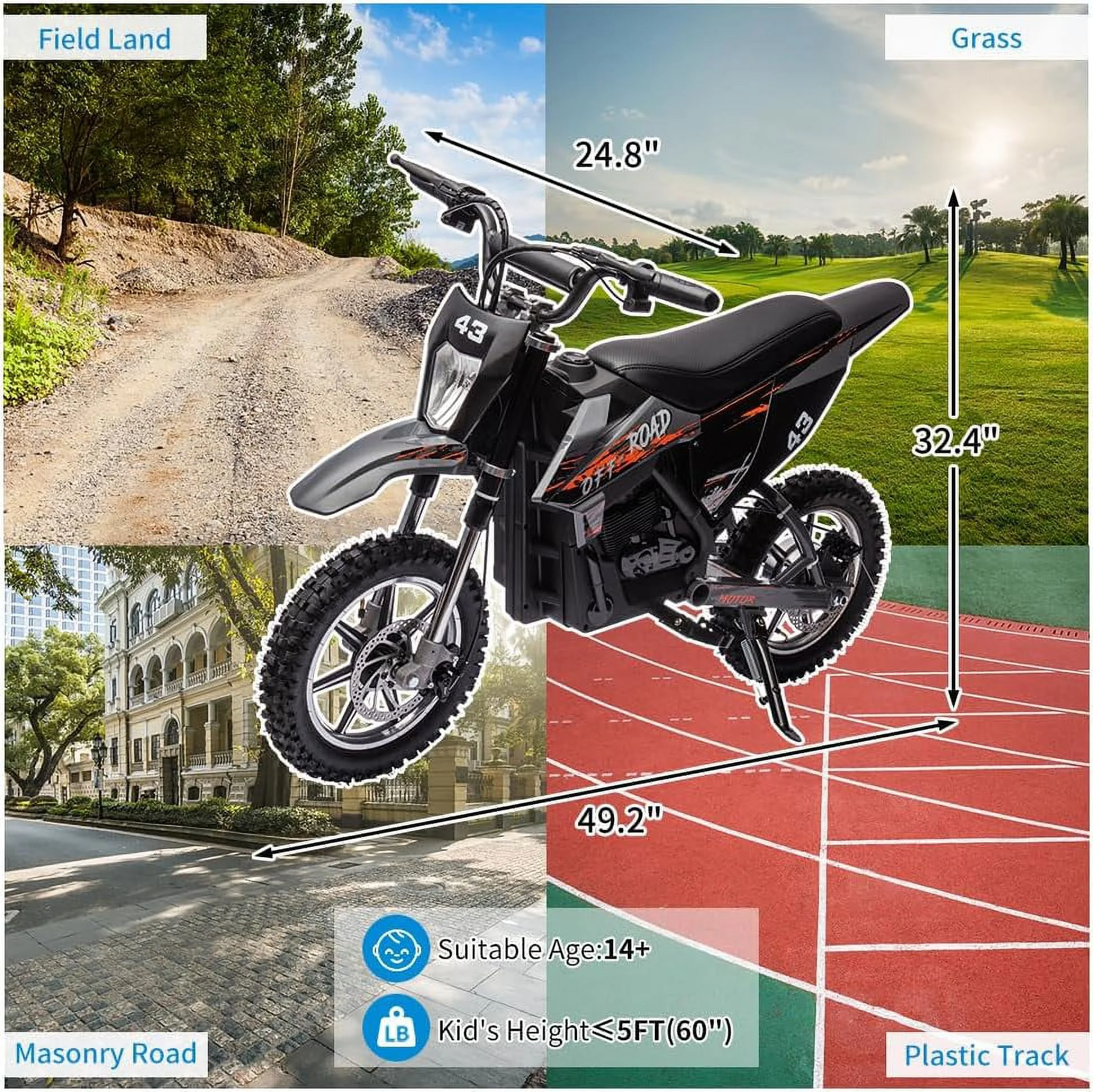 Nasitip Electric 350W Dirt Bike for Kids 8-16 year - Black - Image 9