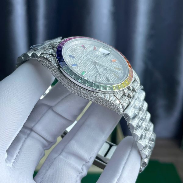 Rolex DateJust Replica Watch Full Moissanite Diamonds Hong Kong Dial Blue 41mm - Top club