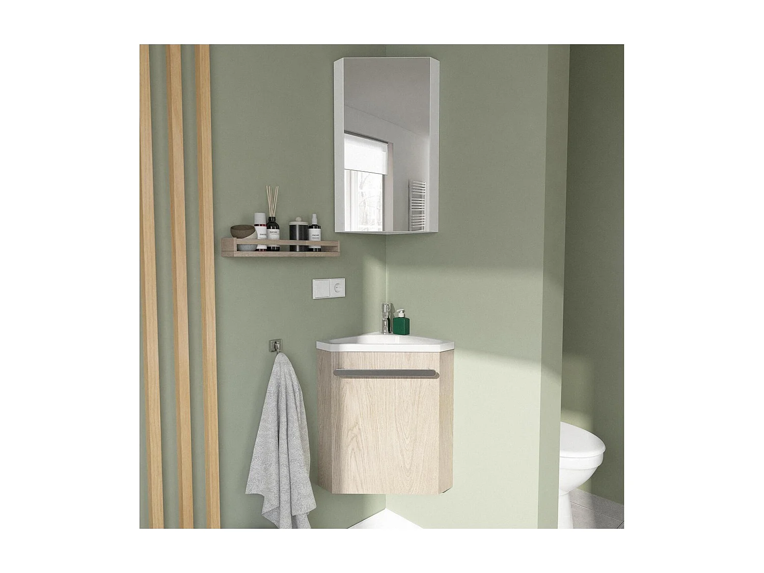 Ensemble lave-mains d'angle SKINO + vasque + armoire de toilette