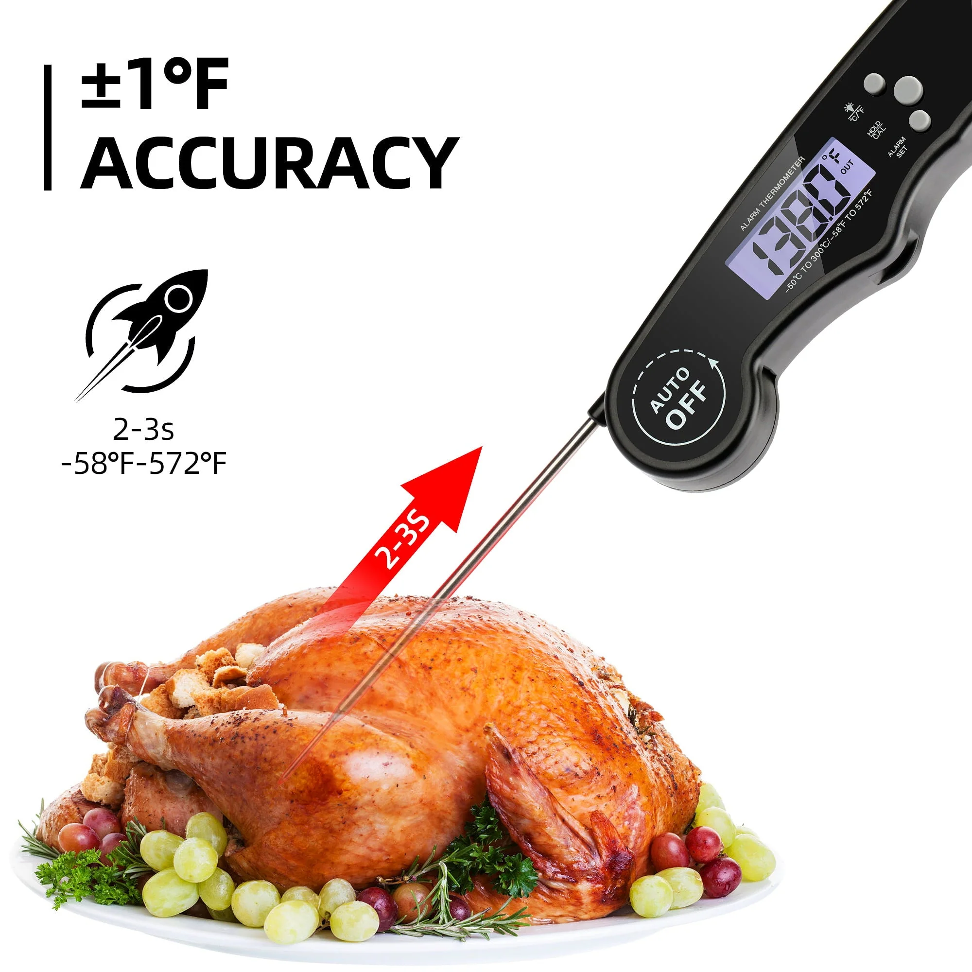 Meat Thermometer �?304 Stainless Steel Meat Thermometer Probe �?LCD Food Thermometer Digital �?Extra-Long Thermometer for Cooking �?IP65 Waterproof