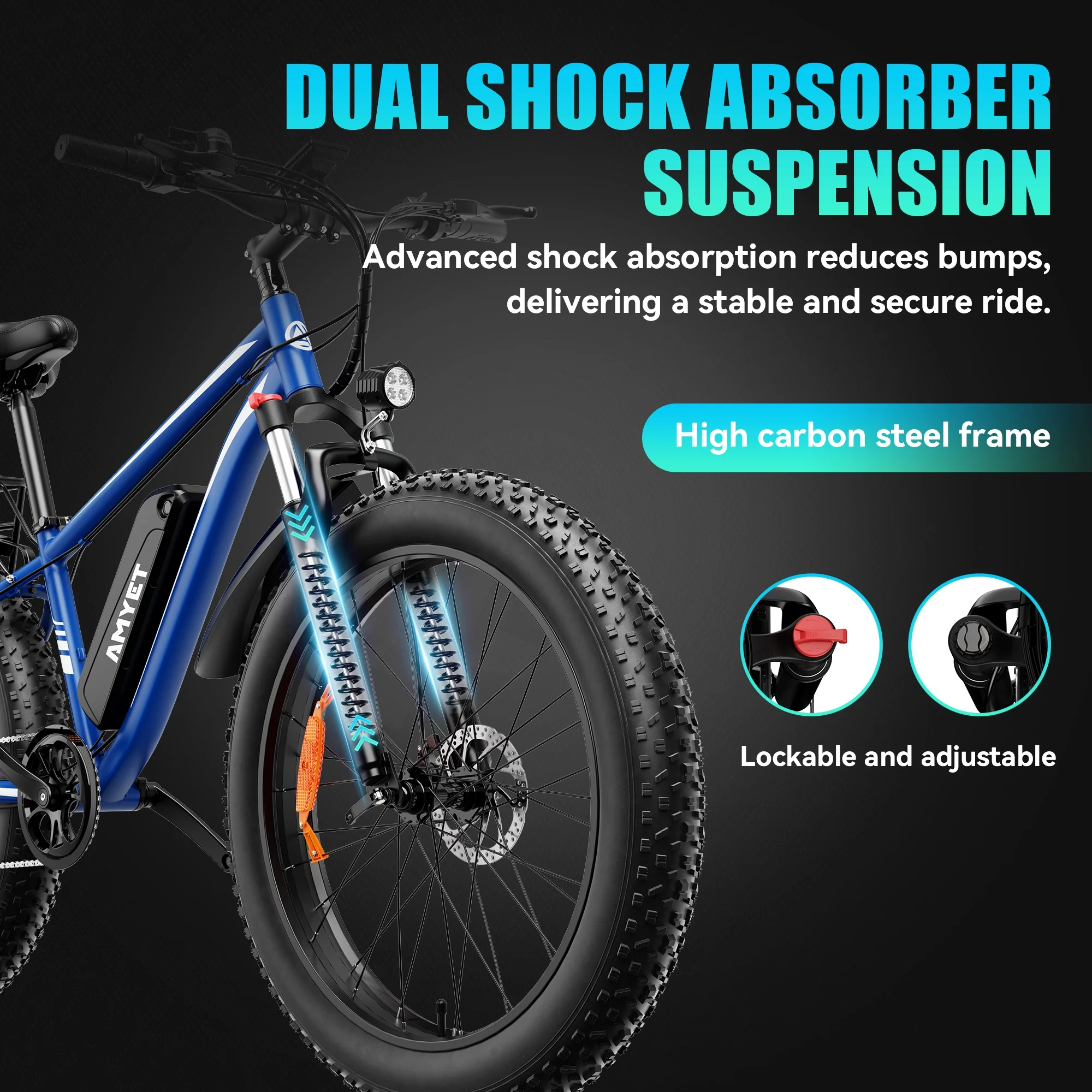 AMYET EB26 Electric Bike for Adults, 26*4.0 Fat Tire E-Mountain Bicycle,Peak 1500W Motor 48V 15Ah 7-Speed Ebike UL2849 - Image 44