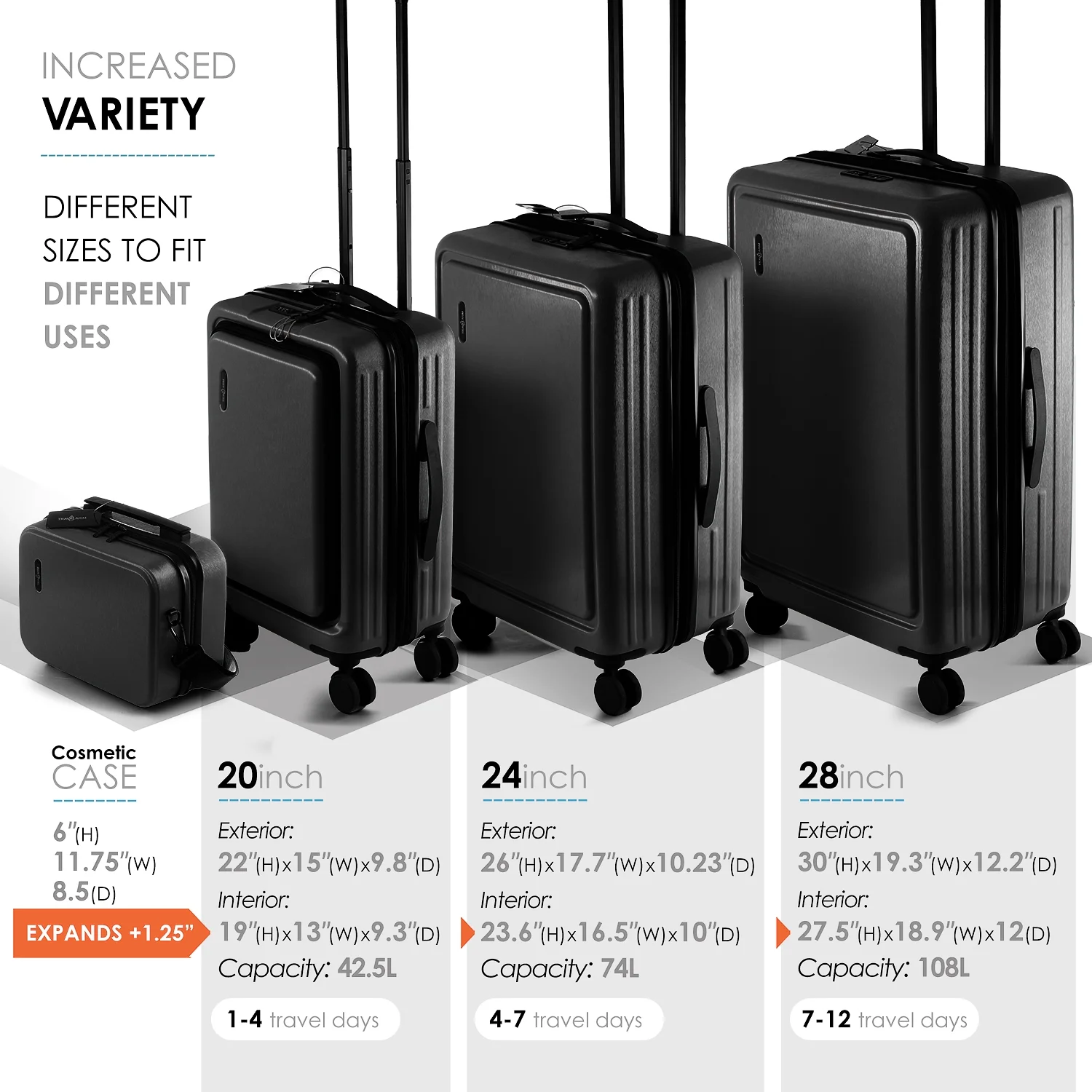 Virtu 4 Piece Hardshell Exapandable Luggage Set, Spinner Luggage Suitcase Set, Navy Blue - Image 26