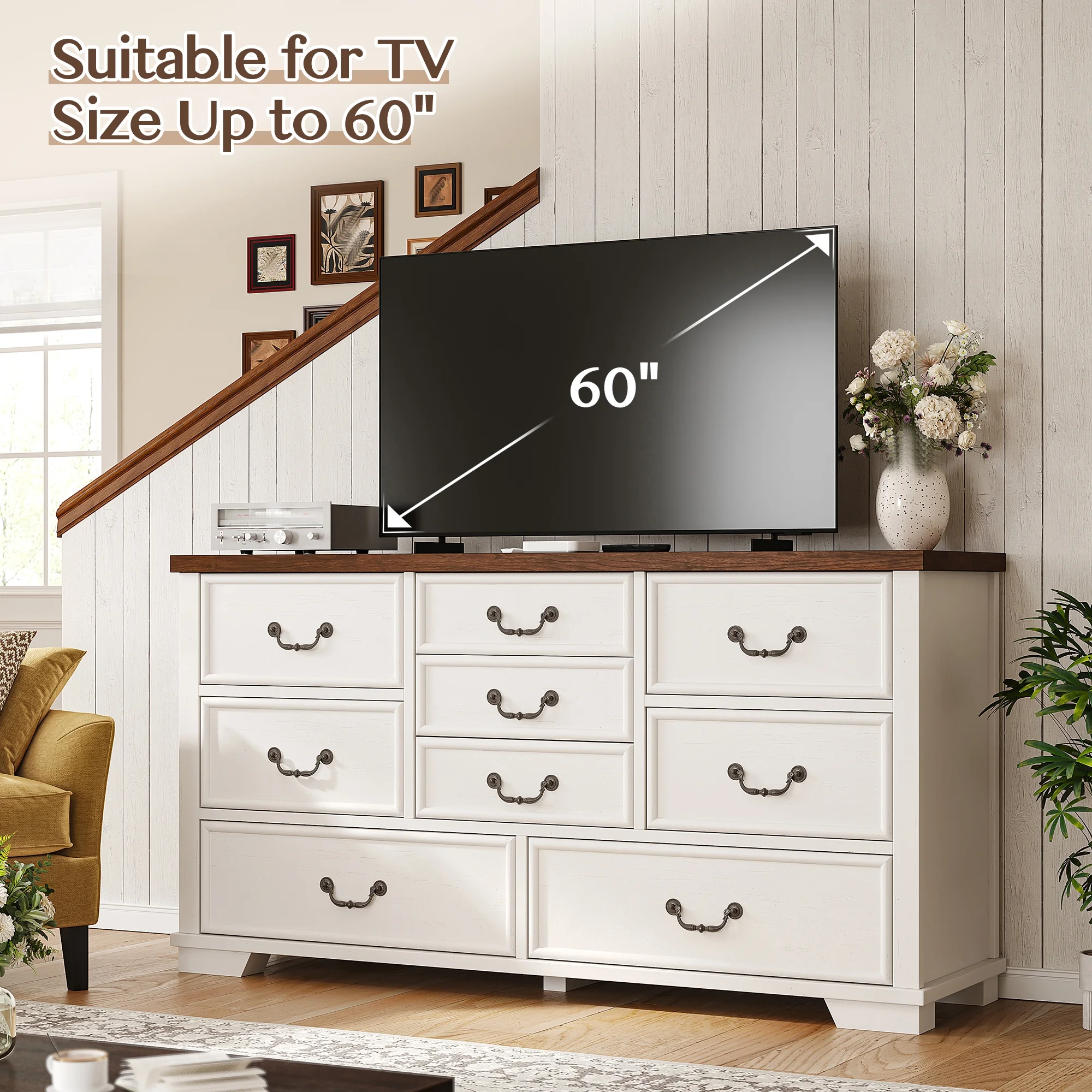 EnHomee Wood Dressers for Bedroom with 9 Drawers White Dresser Chest of Drawers for Living Room - Image 9