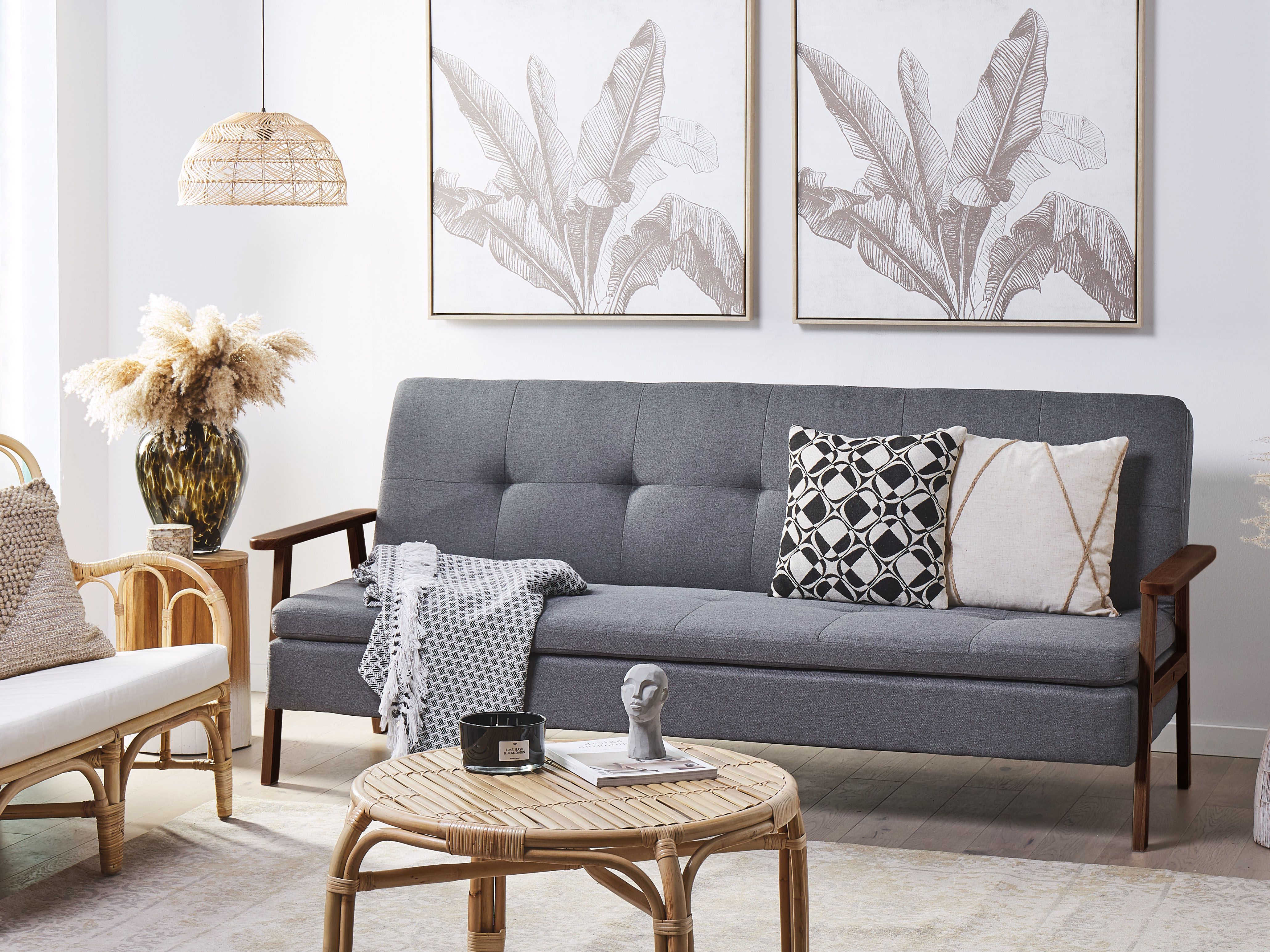 Sofa Bed 3 Seater TJORN Fabric Grey