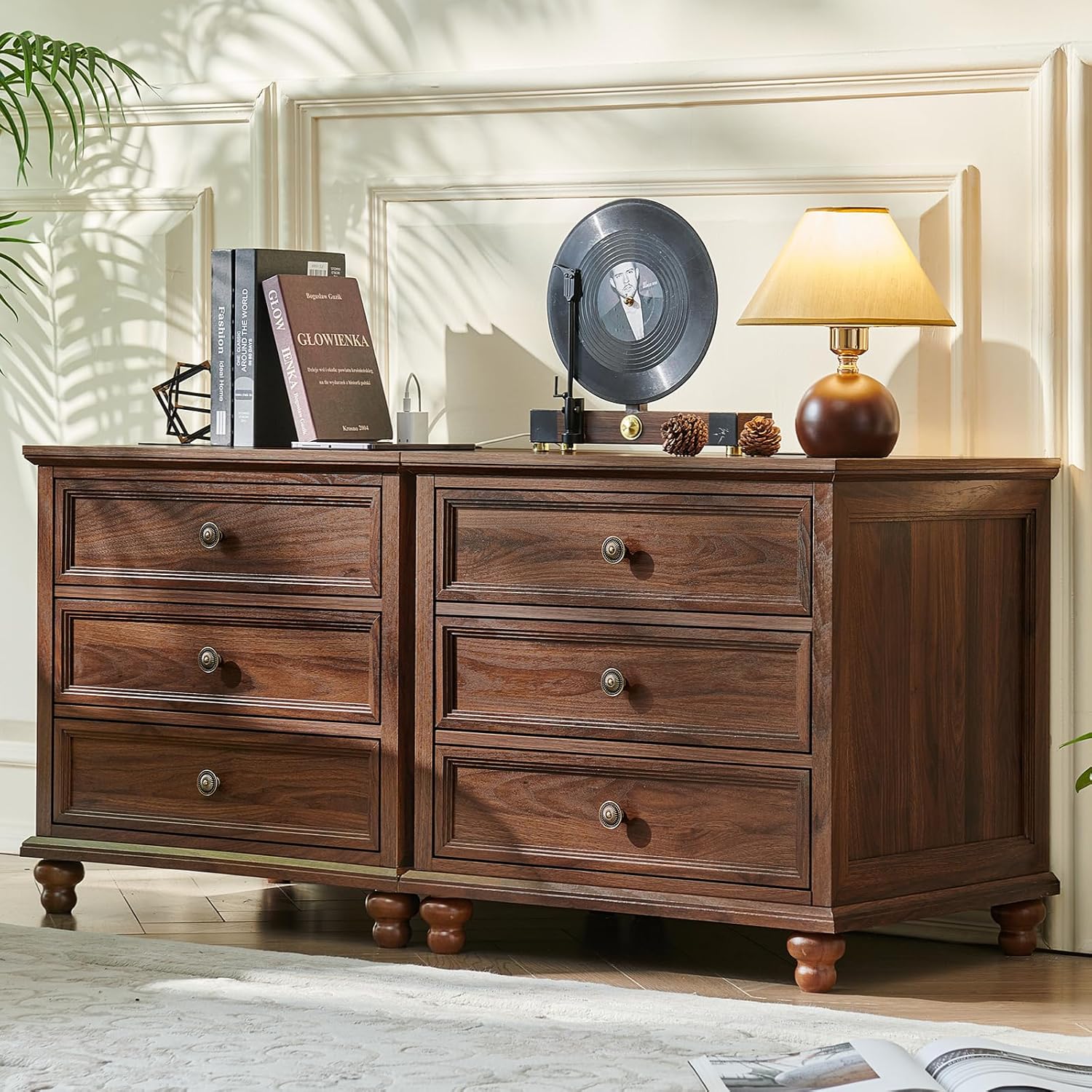 Farmhouse Nightstand Set of 2 with Charging Station, 24