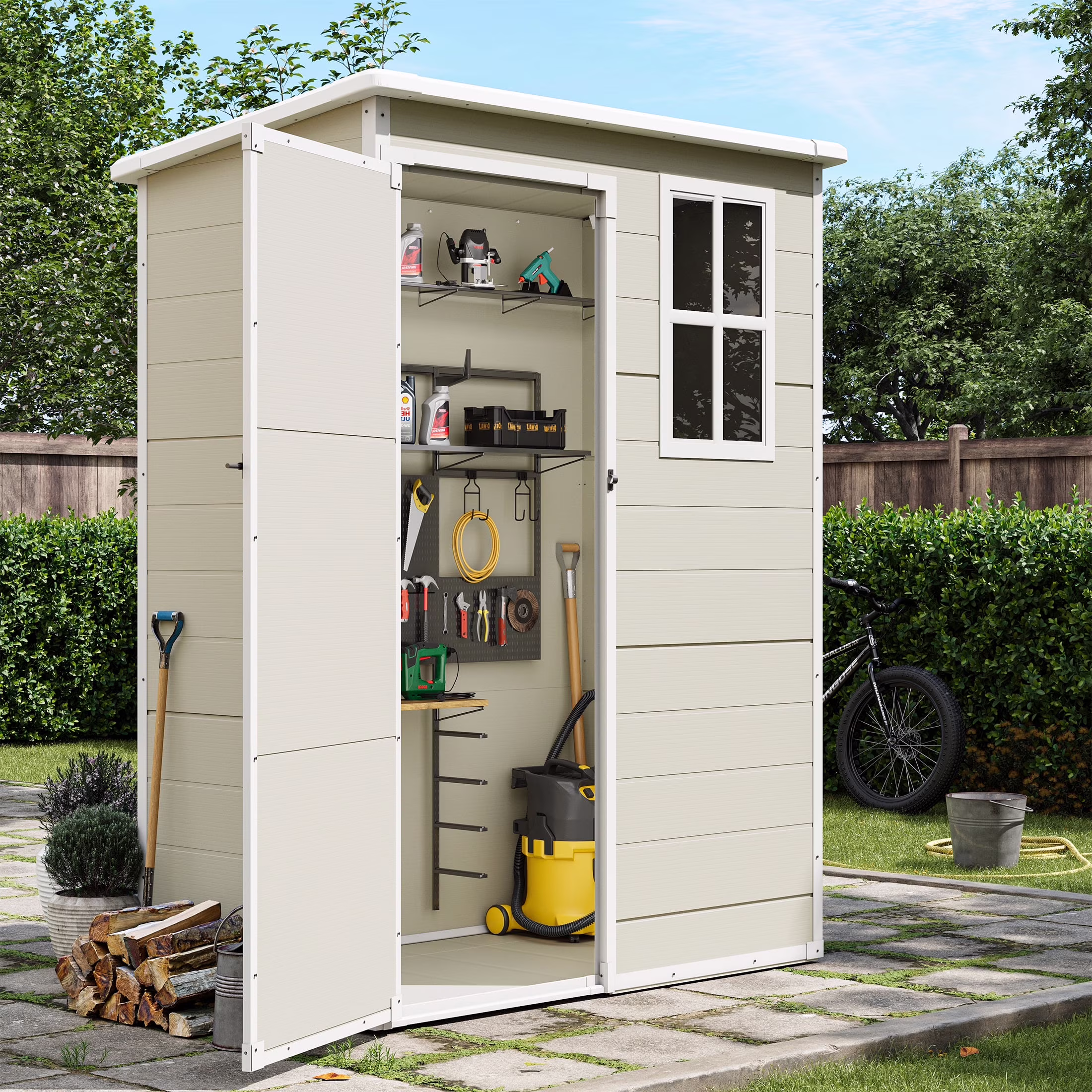 UDPATIO Outdoor Storage Shed 5x3 FT, Resin Garden Shed for Backyard, Patio, Lawn, Grey & White - Image 3