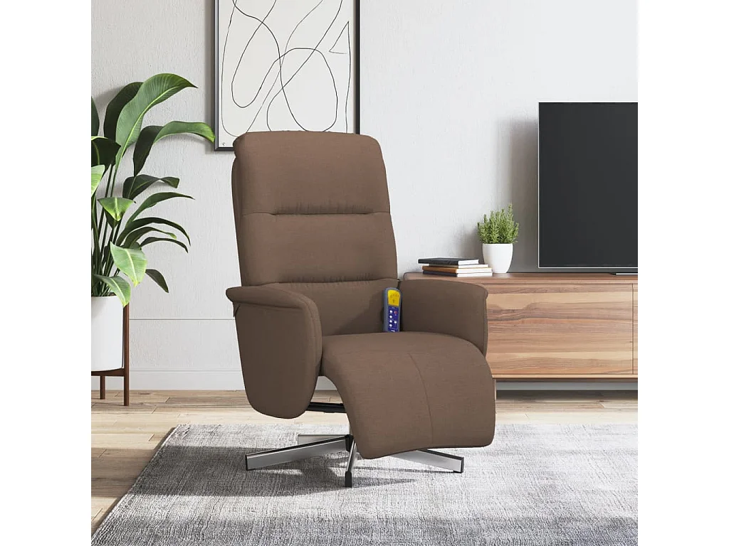 Fauteuil inclinable de massage avec repose-pieds marron tissu SHL2330