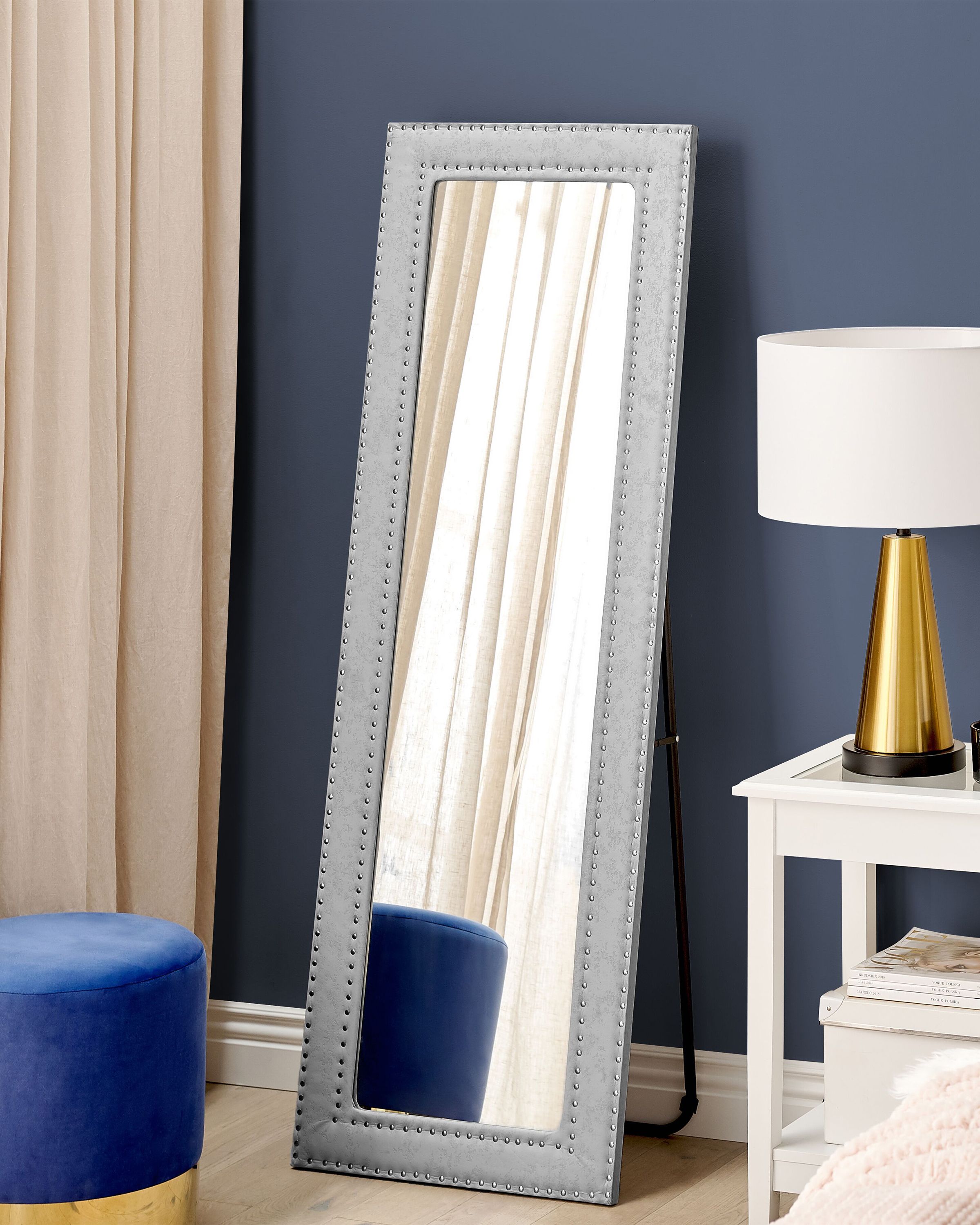 Standing Mirror LOCRONAN 150 cm Faux Leather Light Grey