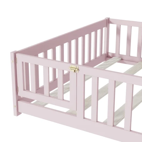 Bellemave Full Size Floor Bed with Door and Fence Floor Bed with Bed Slats Sturdy Wood Floor Bed Montessori Bed Frame (Full, Pink) - Image 11