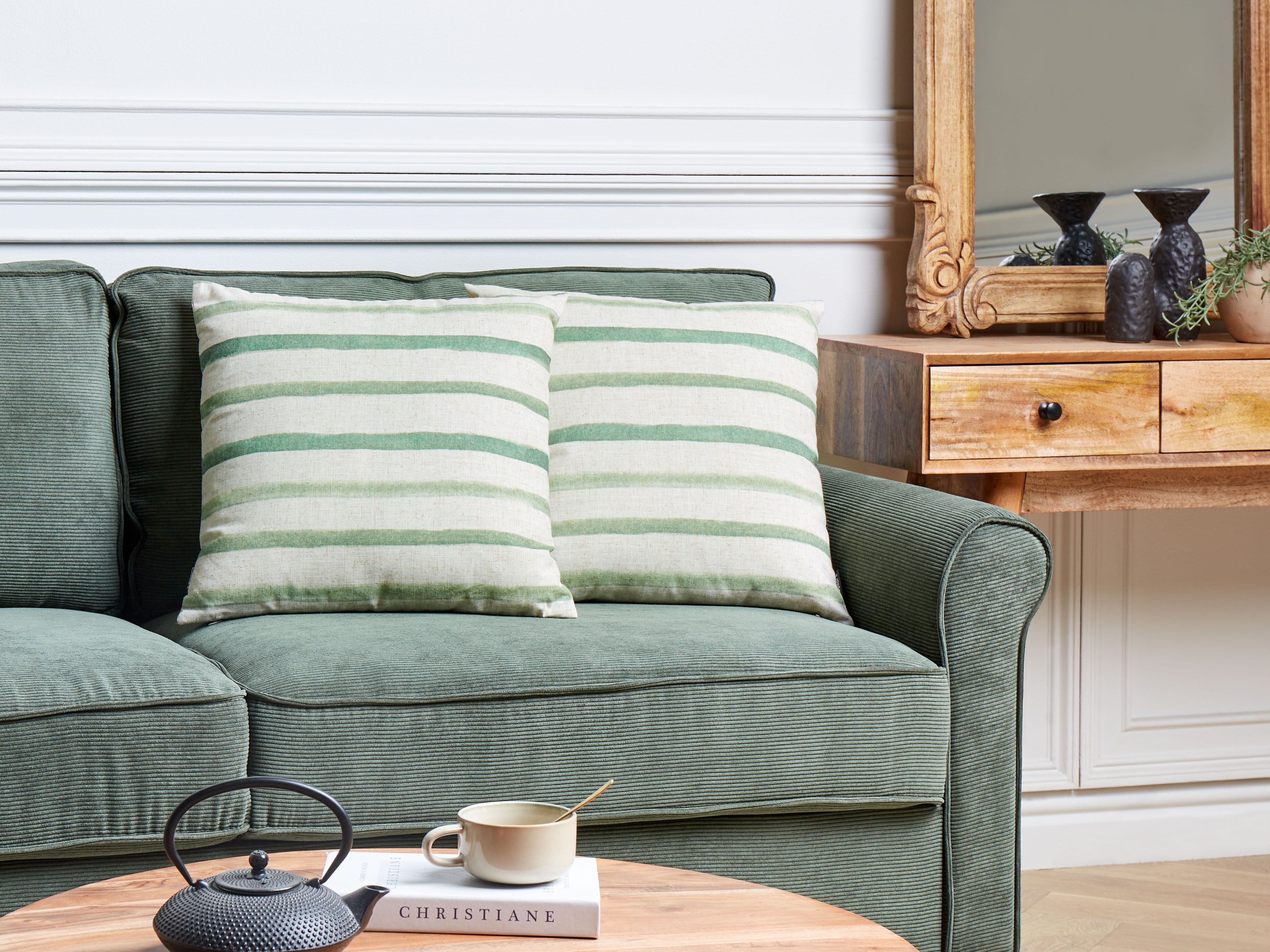 Set of 2 Decorative Cushions KAFRA 45 x 45 cm Green Striped