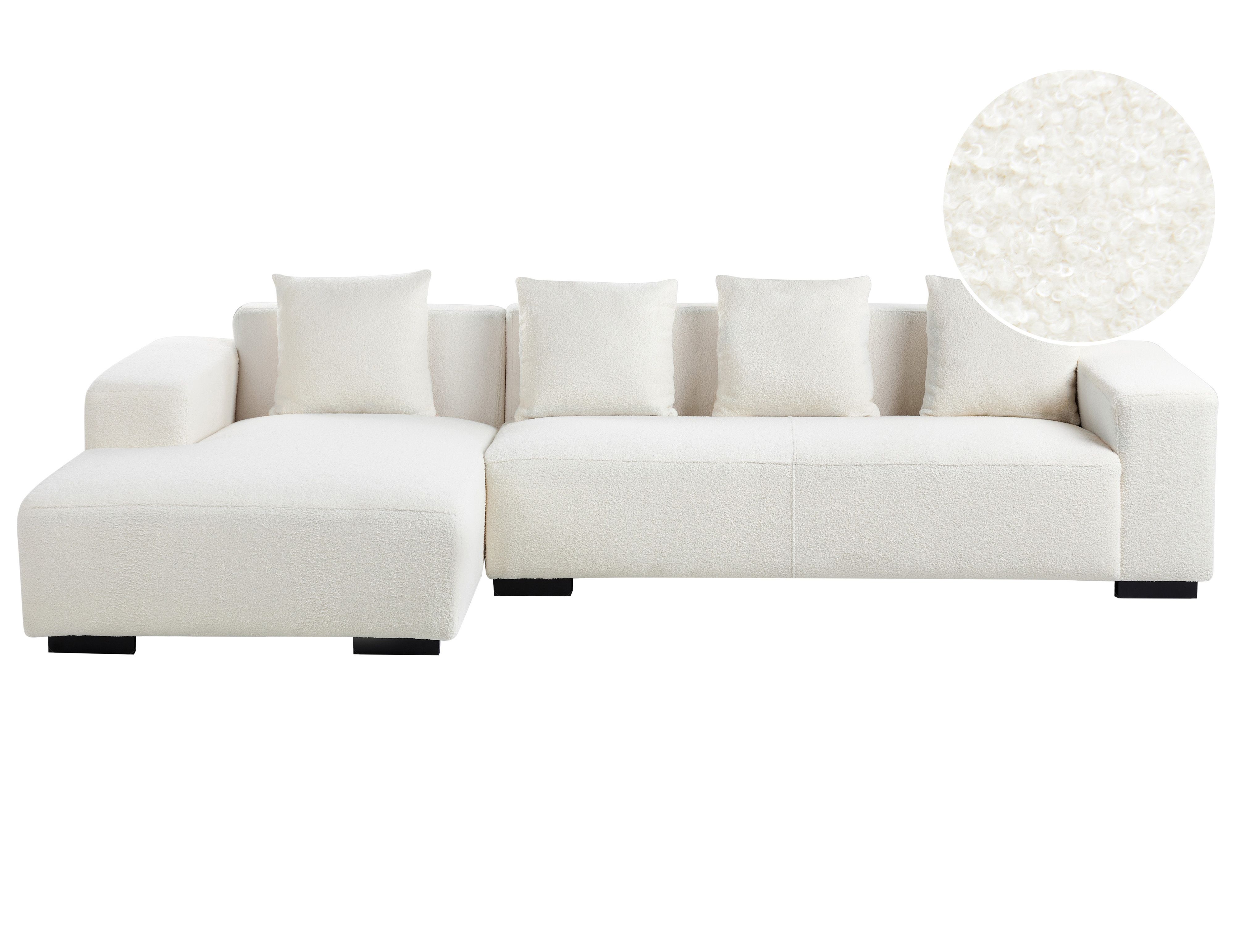 Corner Sofa 4 Seater LUNGO Boucle White Right Hand