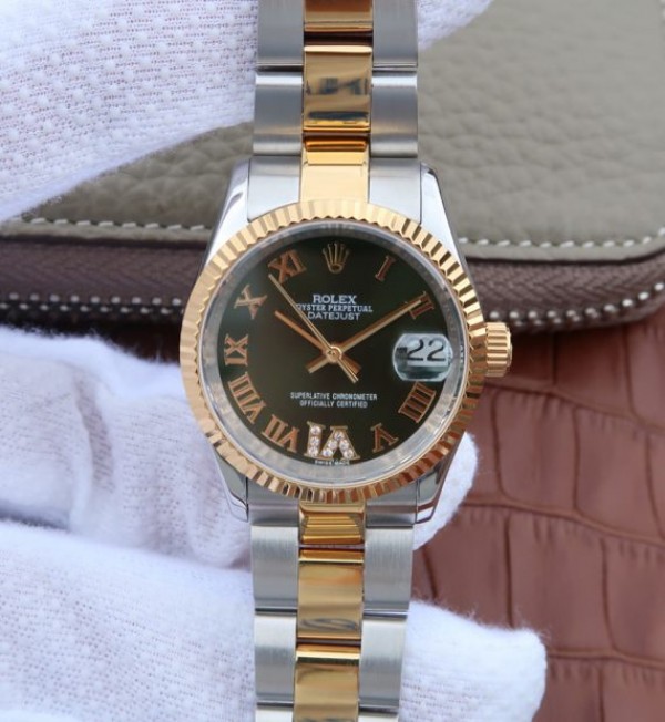 Replica Rolex DateJust 31mm 178383 RG Fluted Bezel Blue Dial A2235 - Elite Watch Atelier
