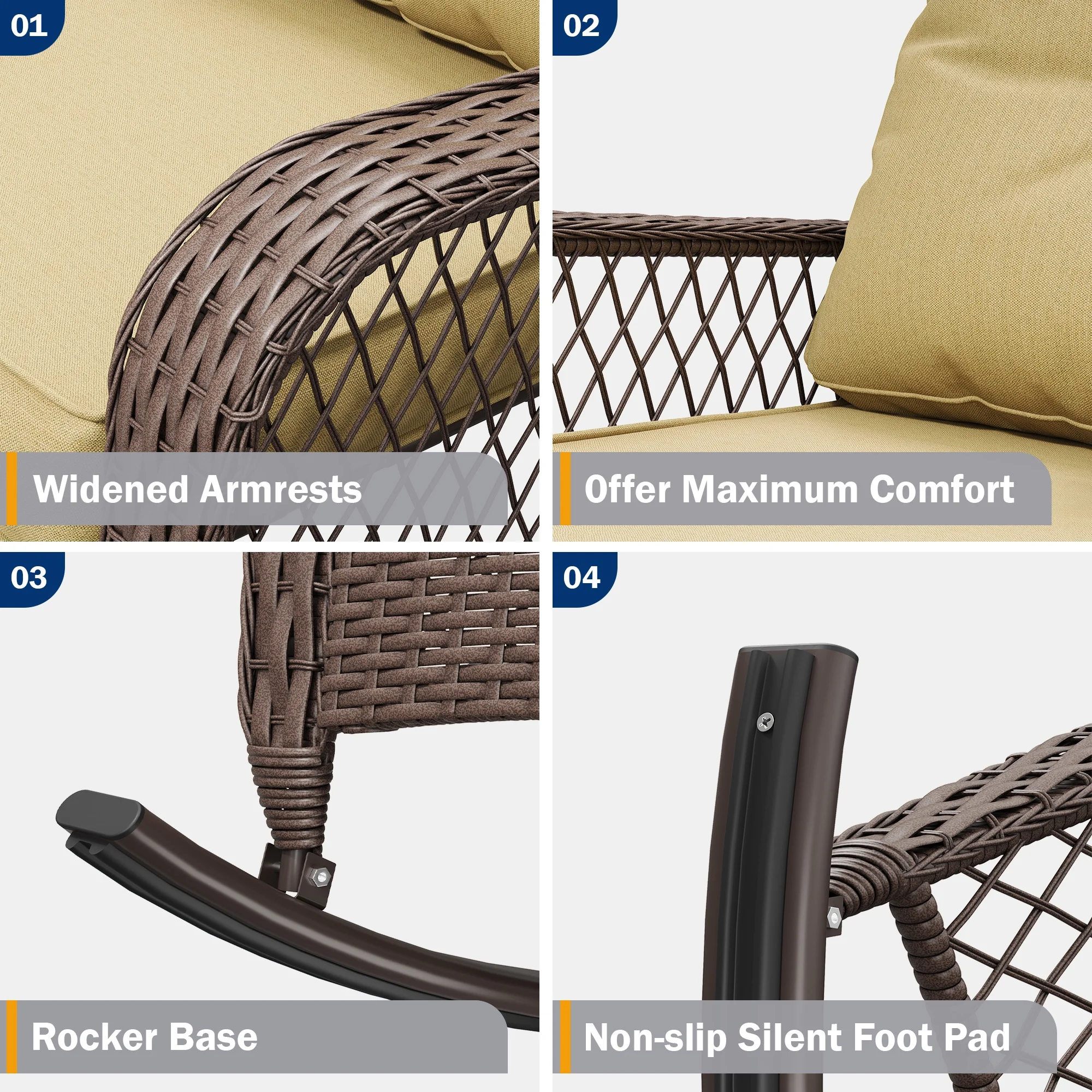 ELPOSUN 3-Piece Outdoor Rocking Chairs, Wicker Patio Furniture with Thickened Cushions and Table for Porch - Image 12
