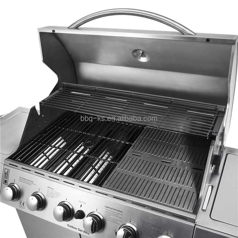 6 Burner Gas Grill Portable Foldable Trolley Stainless Steel Construction Modern Premium Design Electronic Ignition Adjustable
