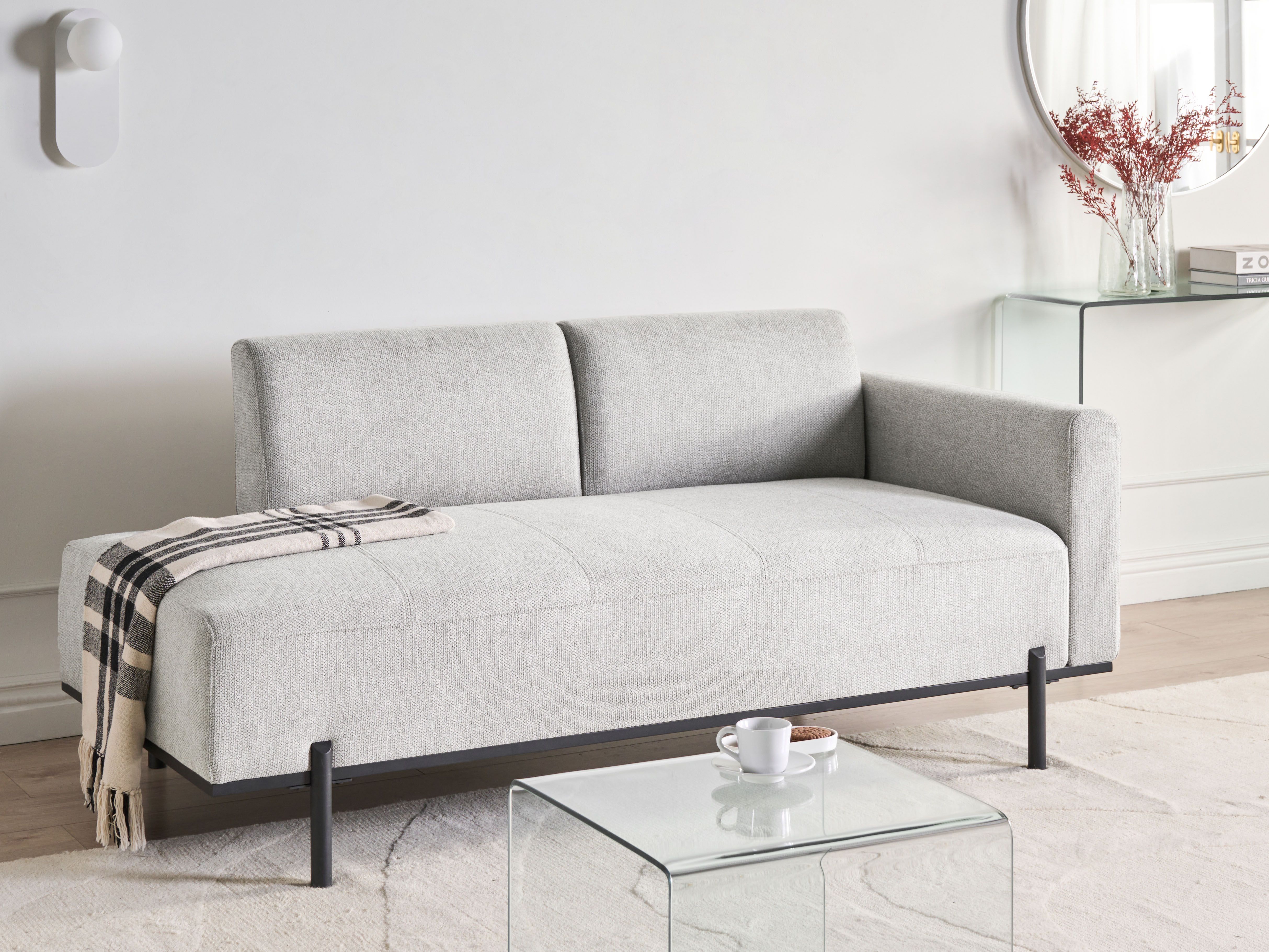 Chaise Longue SAVASSE Faux Linen Light Grey