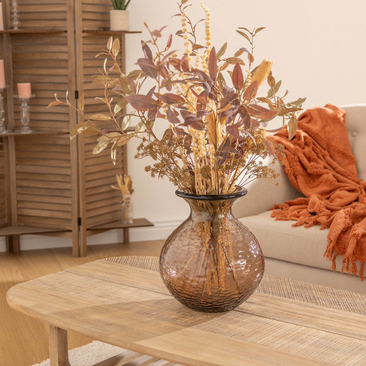 Hammered glass vase "Alric" Brown, H.33 cm