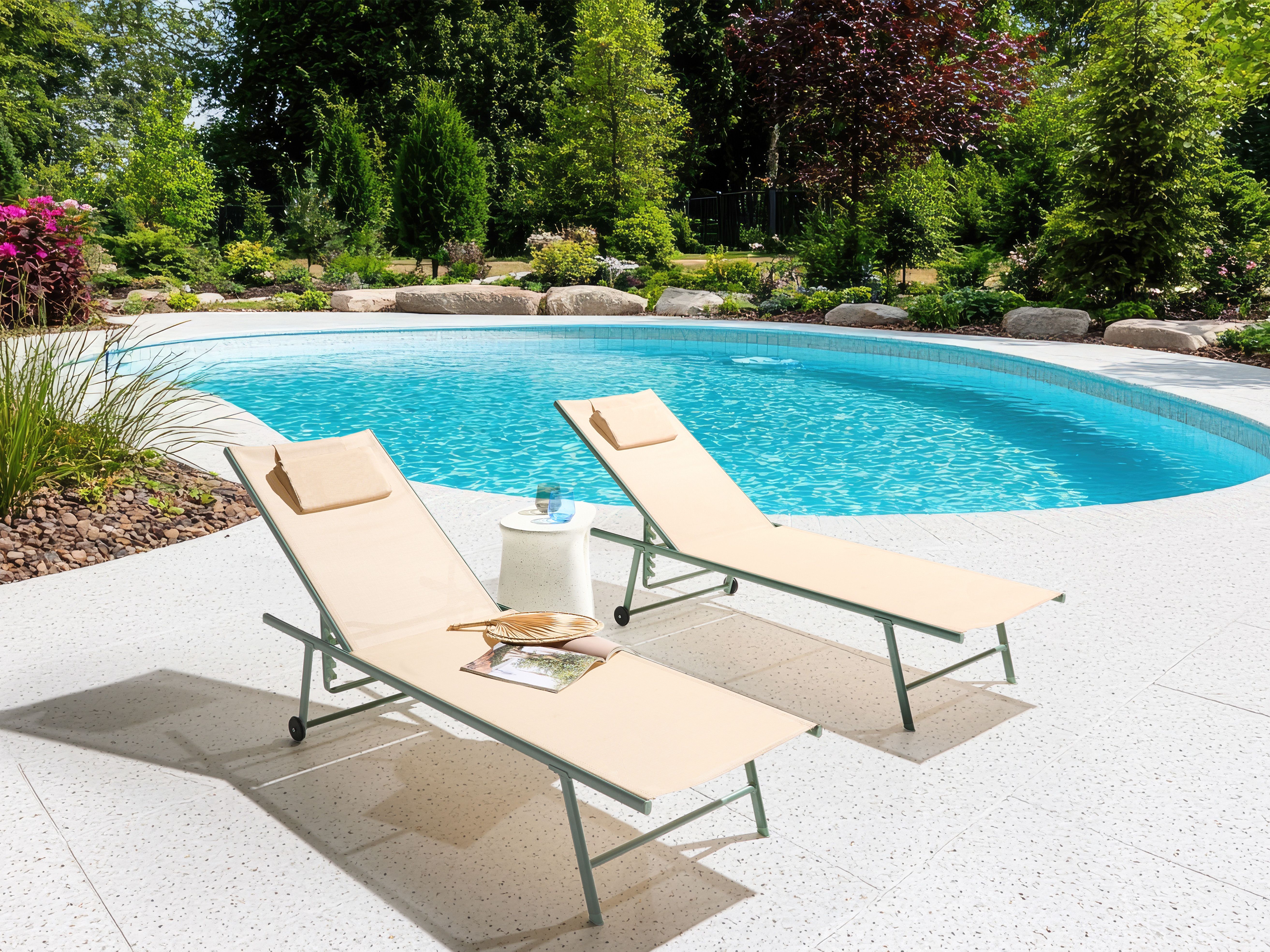 Set of 2 Sun Loungers SORONI Reclining Metal Beige