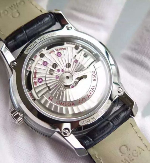 Replica Omega V6F De Ville Hour Vision Co-Axial 41mm SS Black Dial Black Leather Strap A8500 - Top club