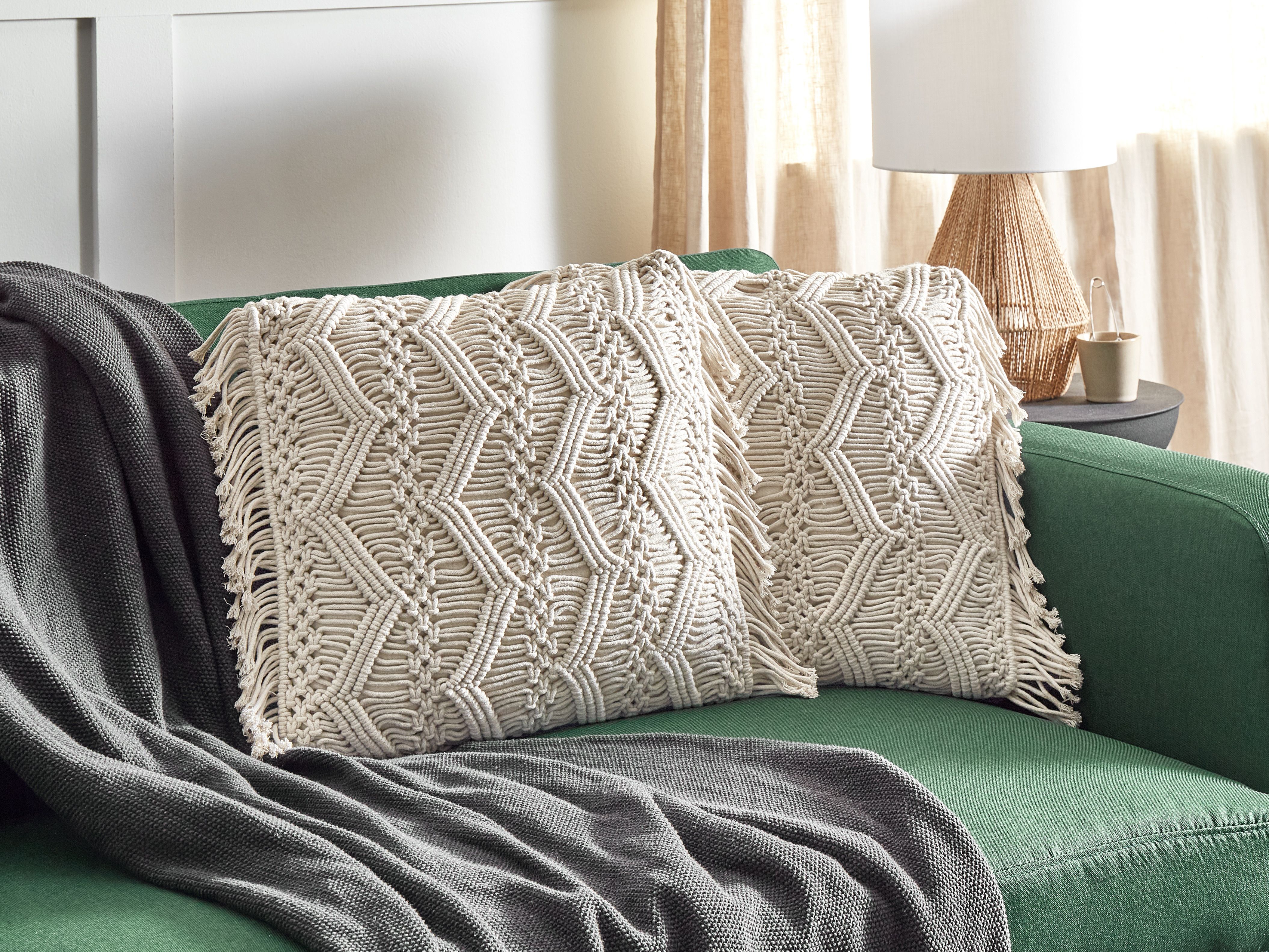 Set of 2 Decorative Cushions KIRIKKALE Cotton 45 x 45 cm Light Beige Geometric Pattern