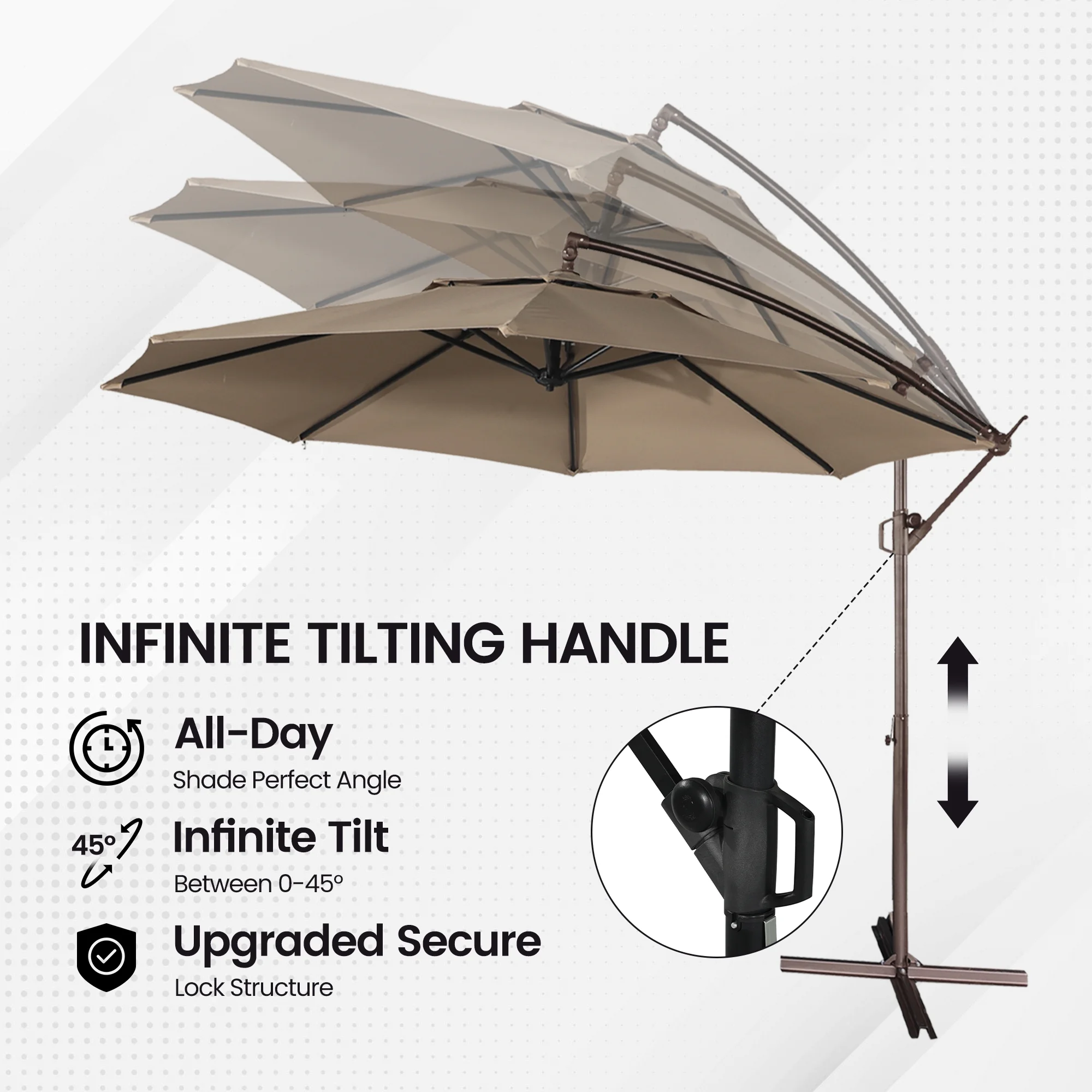 Mondawe 10ft Solar Lights Offset Cantilever Patio Umbrella - with Light, LED Lighted Offset Hanging Patio Outdoor Market Umbrella UPF50+ UV Protection with Crank,Navy Blue - Image 20
