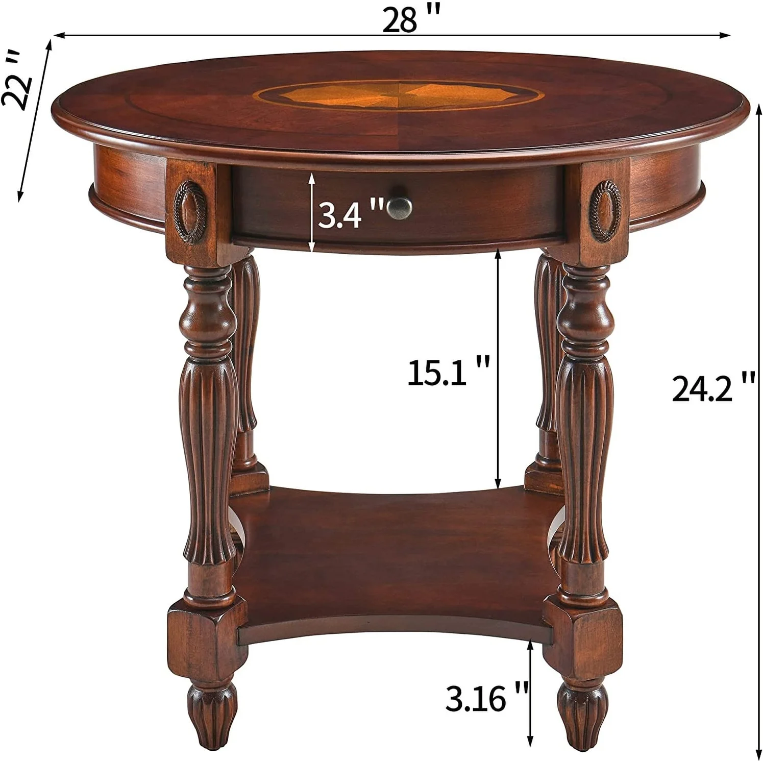 Solid Wood Coffee Table Console Table with Storage Drawer Square Side Table End Tables - Image 9