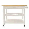 Visentor Kitchen Island Cart with Lockable Wheels, 3 Tier Rolling Utility Kitchen Storage Carts Table with 2 Drawers, 2 Shelves & Towel Rack, 45 Inch, Natural