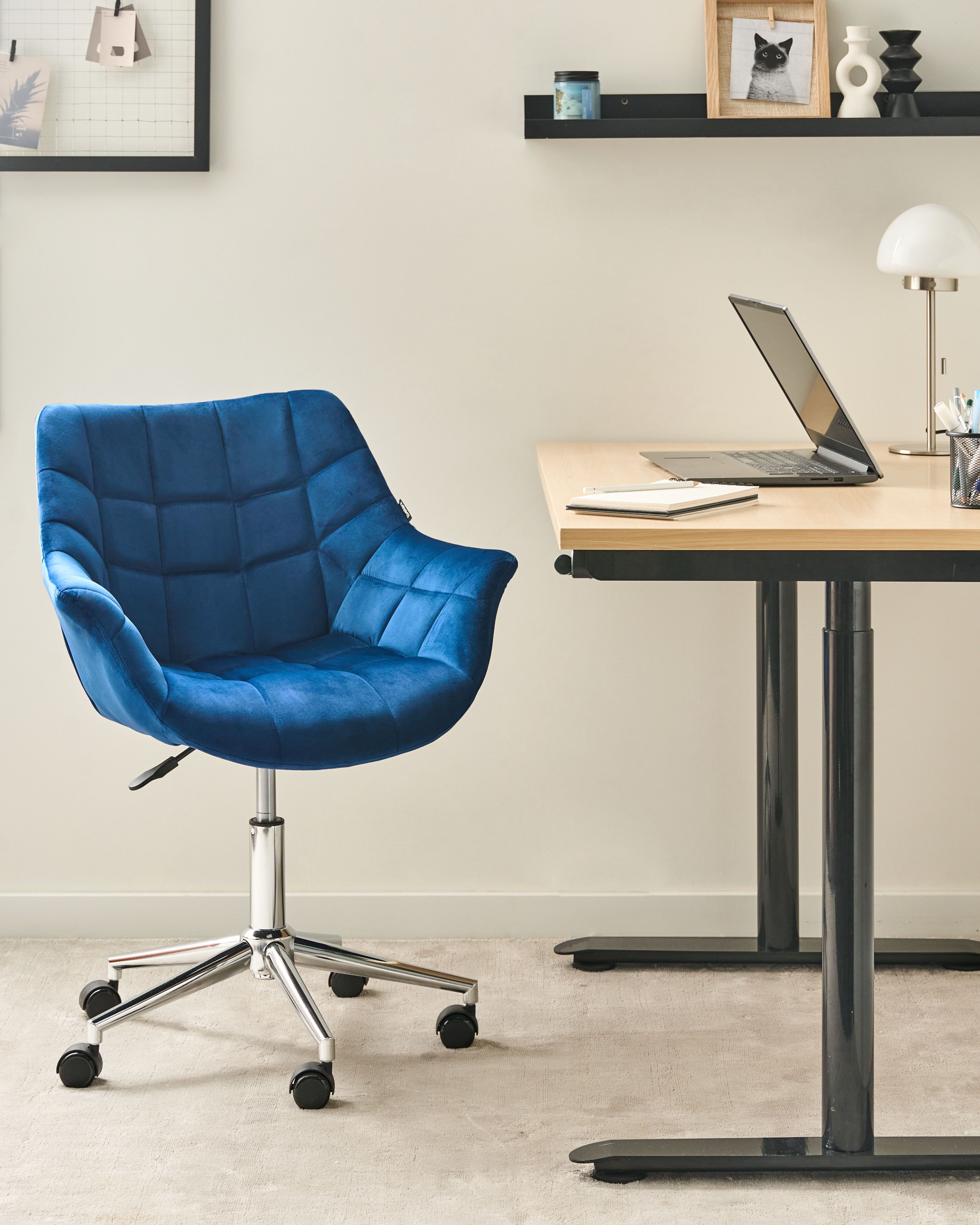Desk Chair LABELLE Velvet Navy Blue