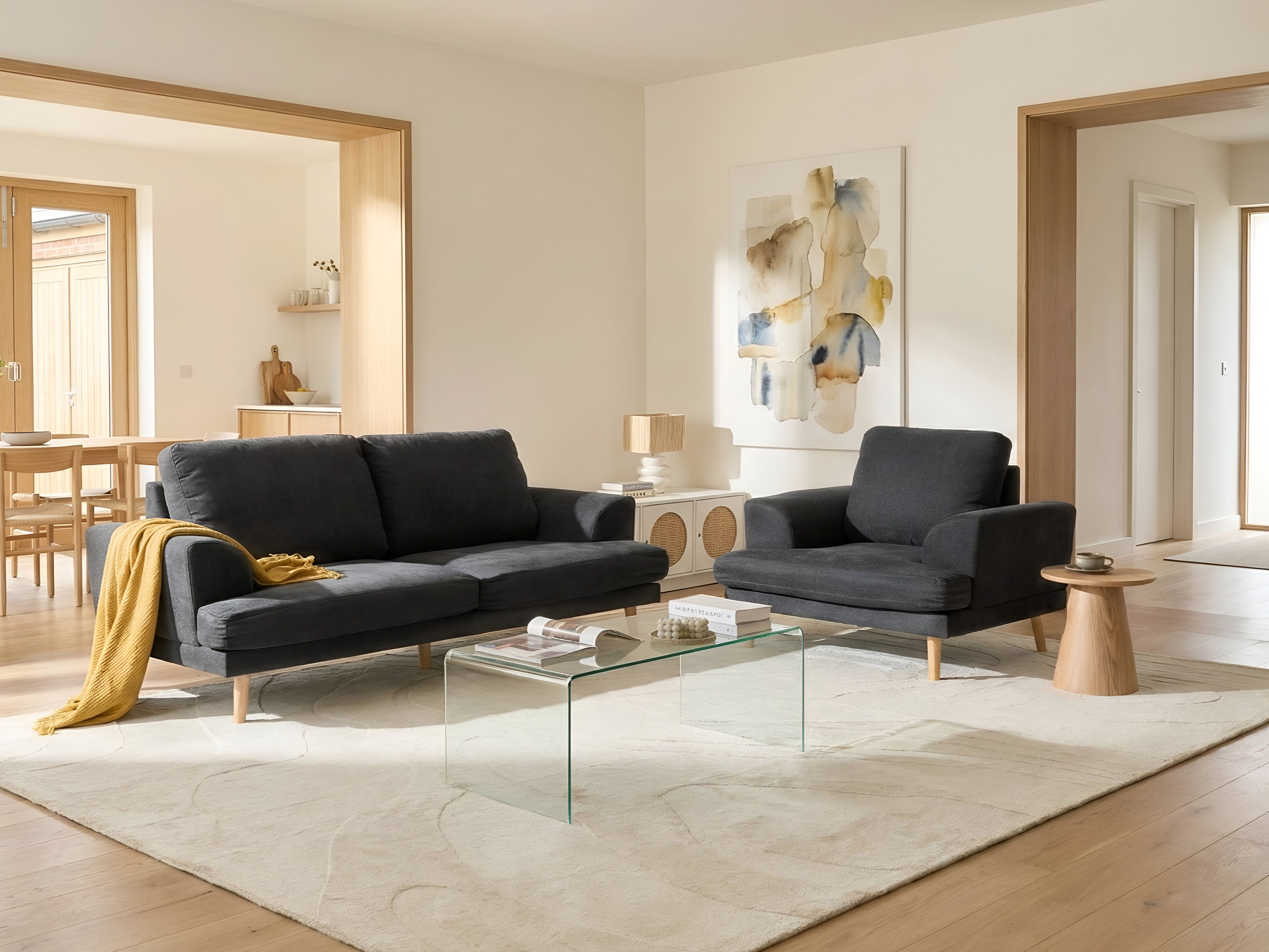 Living Room Set 4 Seater KILDAL Fabric Black