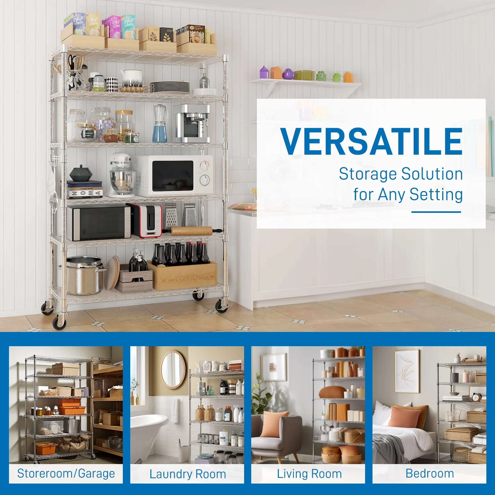 Ktaxon 6 Tier Wire Shelving with Wheels, 46