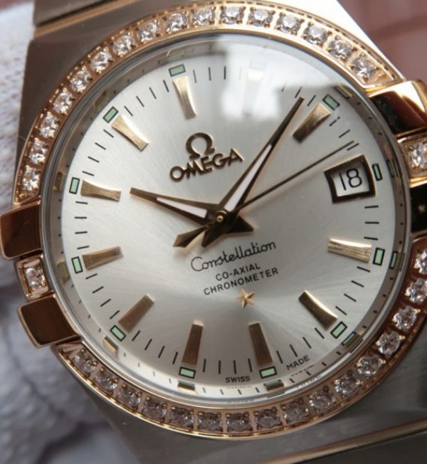 Replica Omega V6 Constellation 35mm White Dial Diamonds Bezel SS Bracelet A2500 - Top club