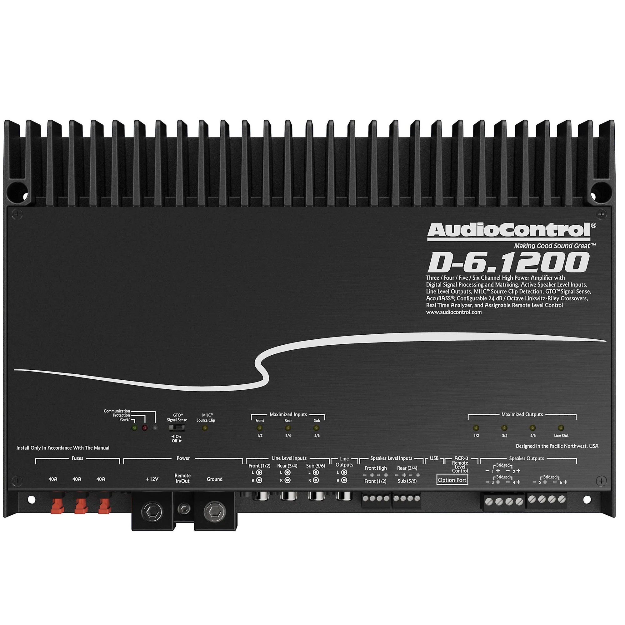 AudioControl D-6.1200 6-Channel Car Amplifier with Digital Signal Processing & ACR-3 Dash Remote