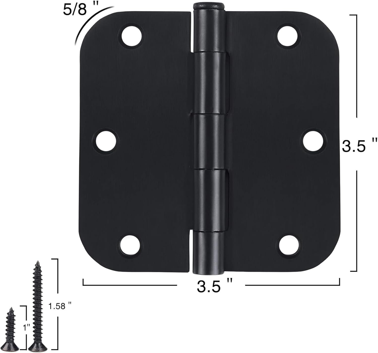 42 Pack Matte Black Door Hinges for Doors 3.5 x 3.5 Inch, Interior Rounded5/8 Radius Heavy-Duty Removable Pin Hinge for Standard Bedroom Office Hardware Guest Launtry Closet RV Shelter Shed