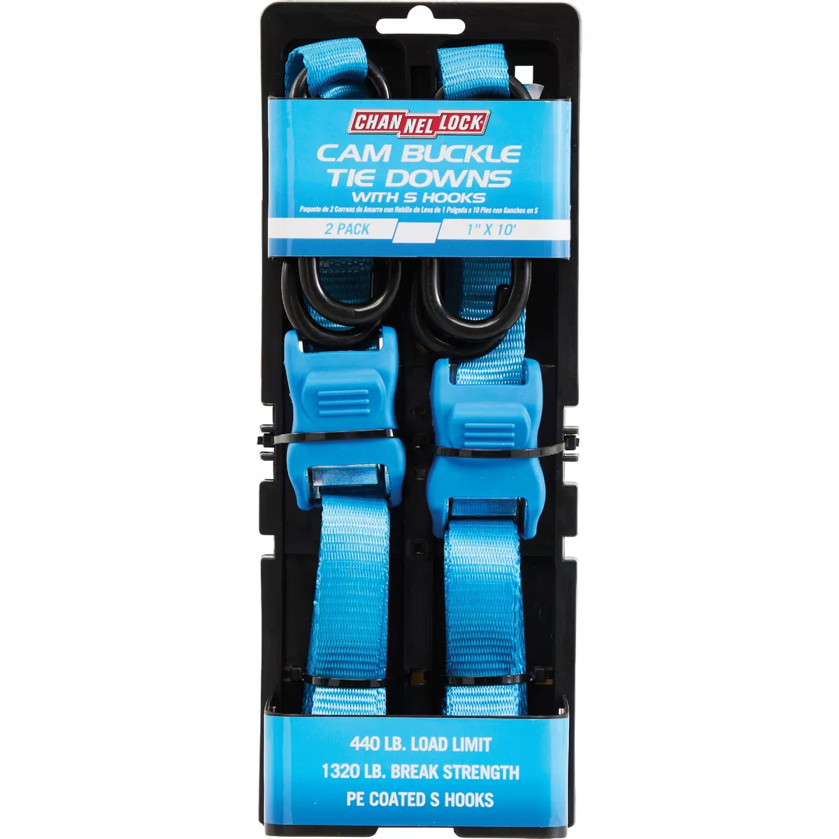 Channellock 2-Piece Cam Buckle Tie Down Strap With S Hooks