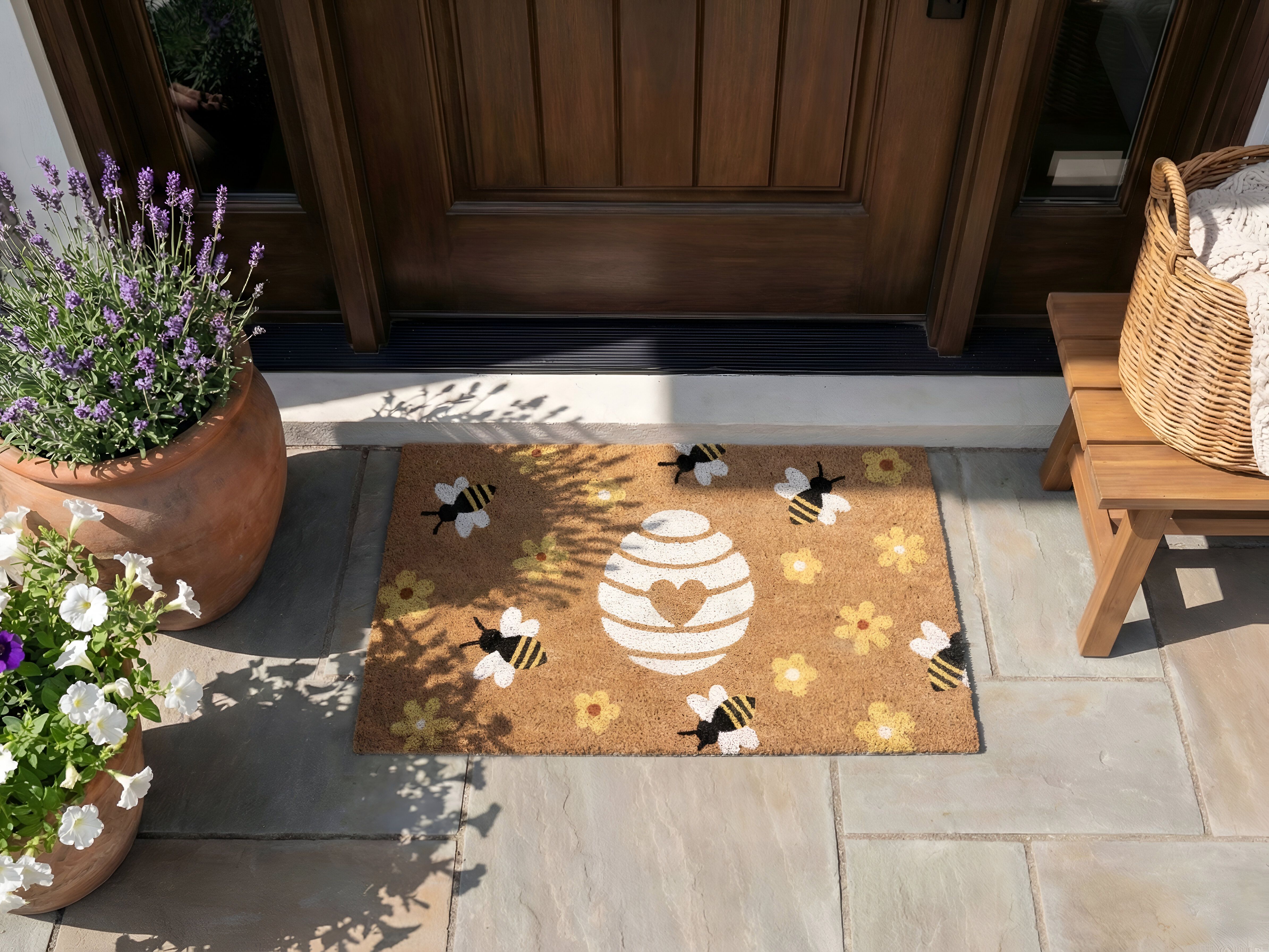 Doormat KIGALIK Natural 50 x 80 cm Bee Flower Coir