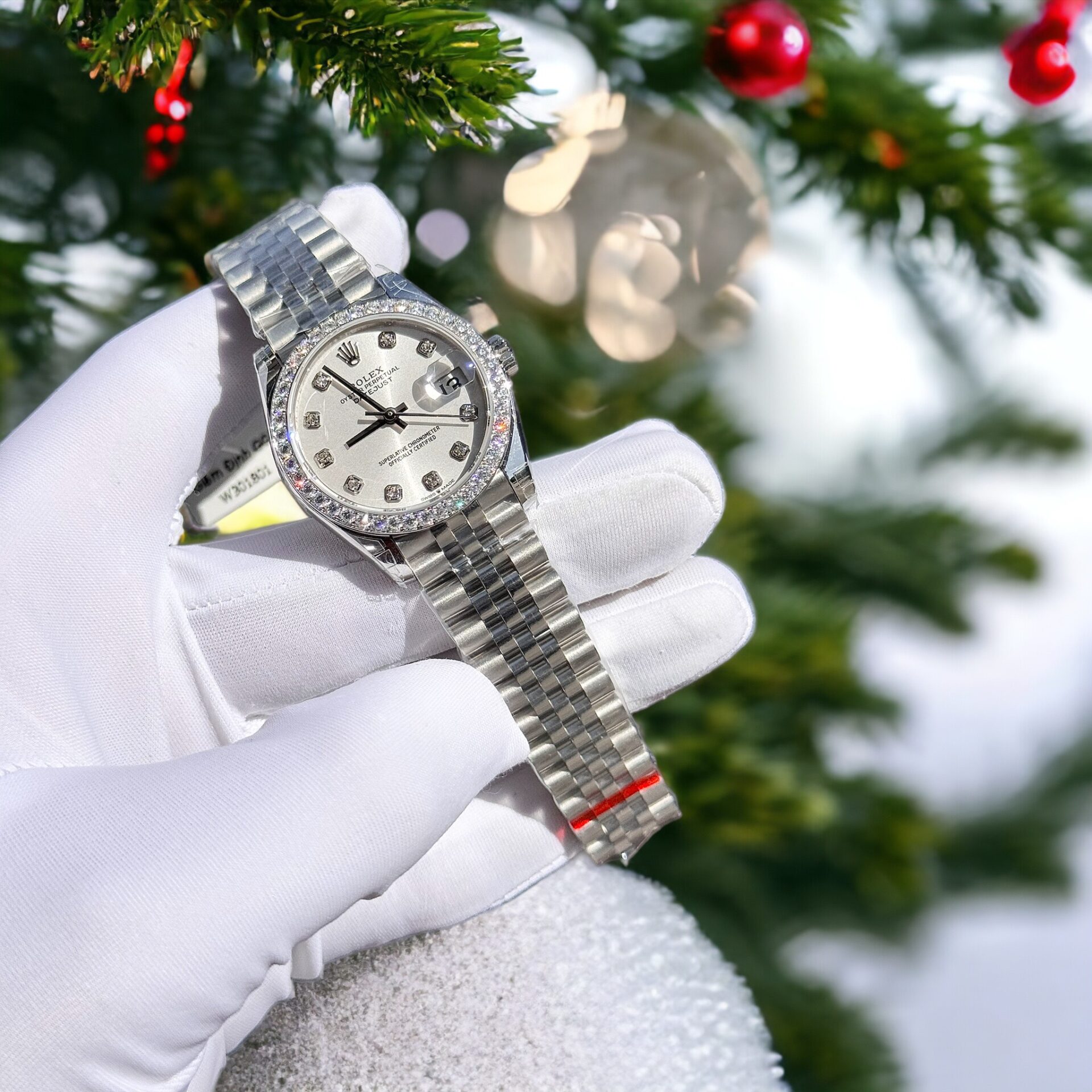 Rolex Fake Watch DateJust White Dial Custom Benzel Moissanite Diamonds 31mm - Top club