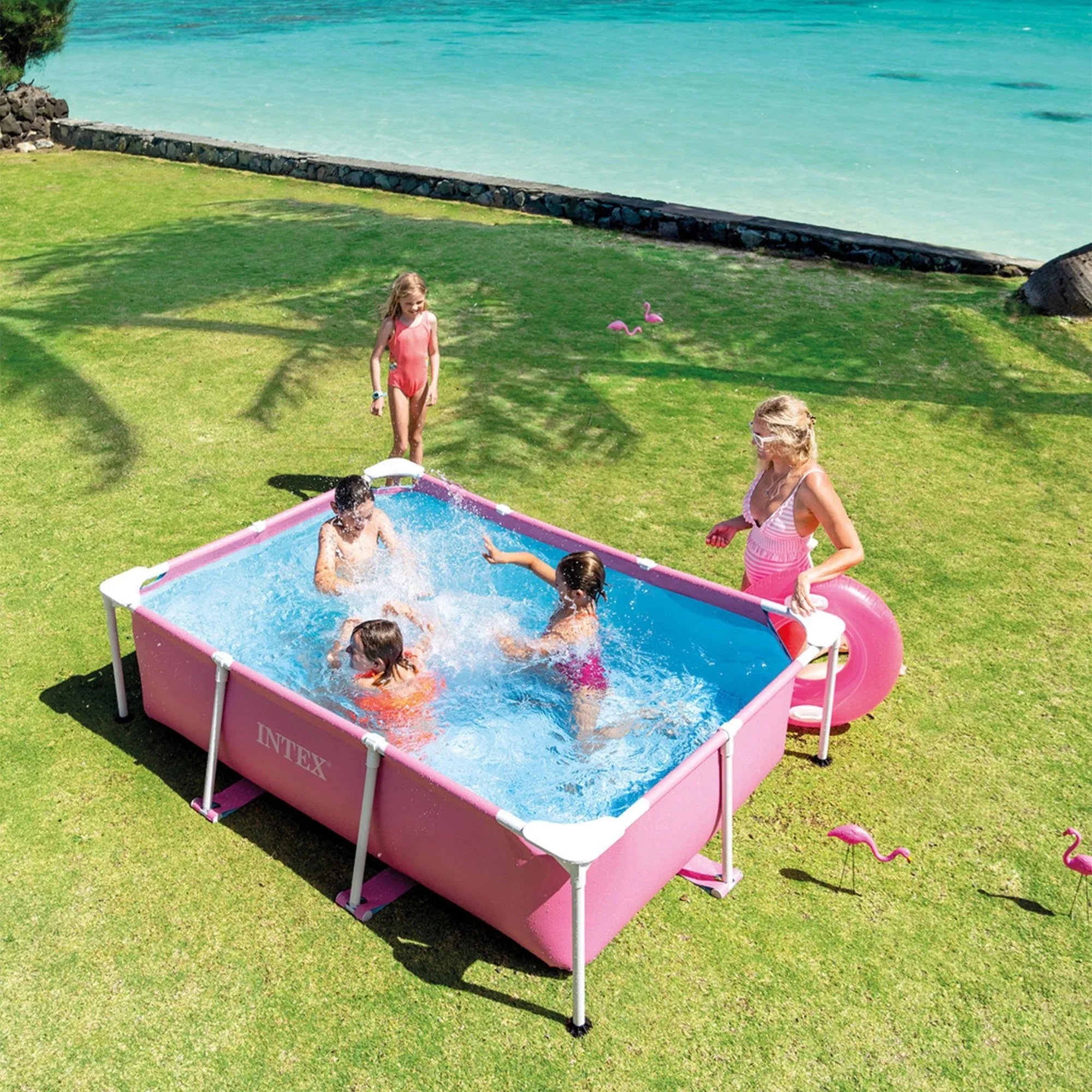 INTEX Rectangular Metal Frame Above Ground Swimming Pool, Pink, 7ft x 23in - Image 10 INTEX Rectangular Metal Frame Above Ground Swimming Pool, Pink, 7ft x 23in - Image 10