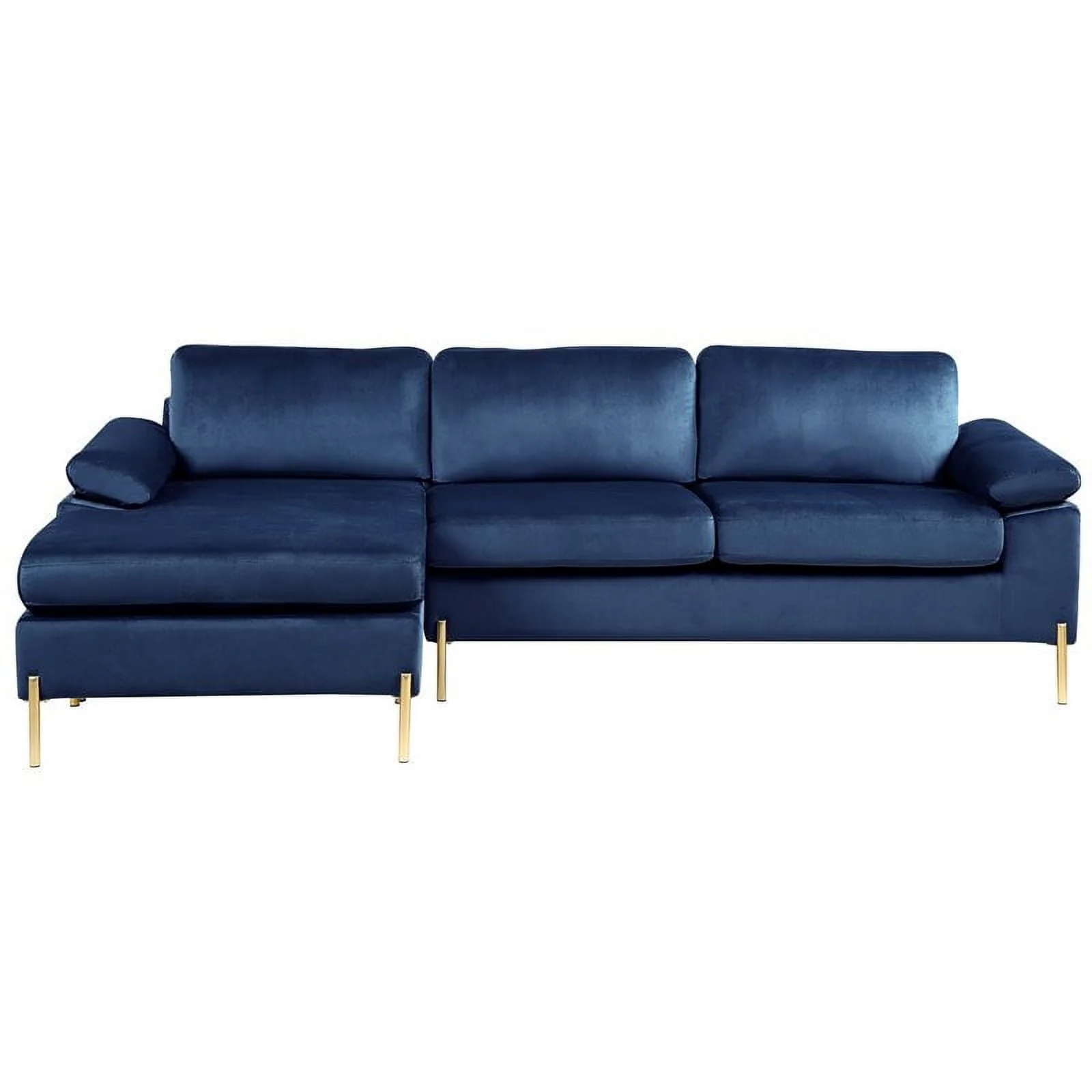 Maklaine Modern Velvet Sectional Sofa with Gold Legs in Blue