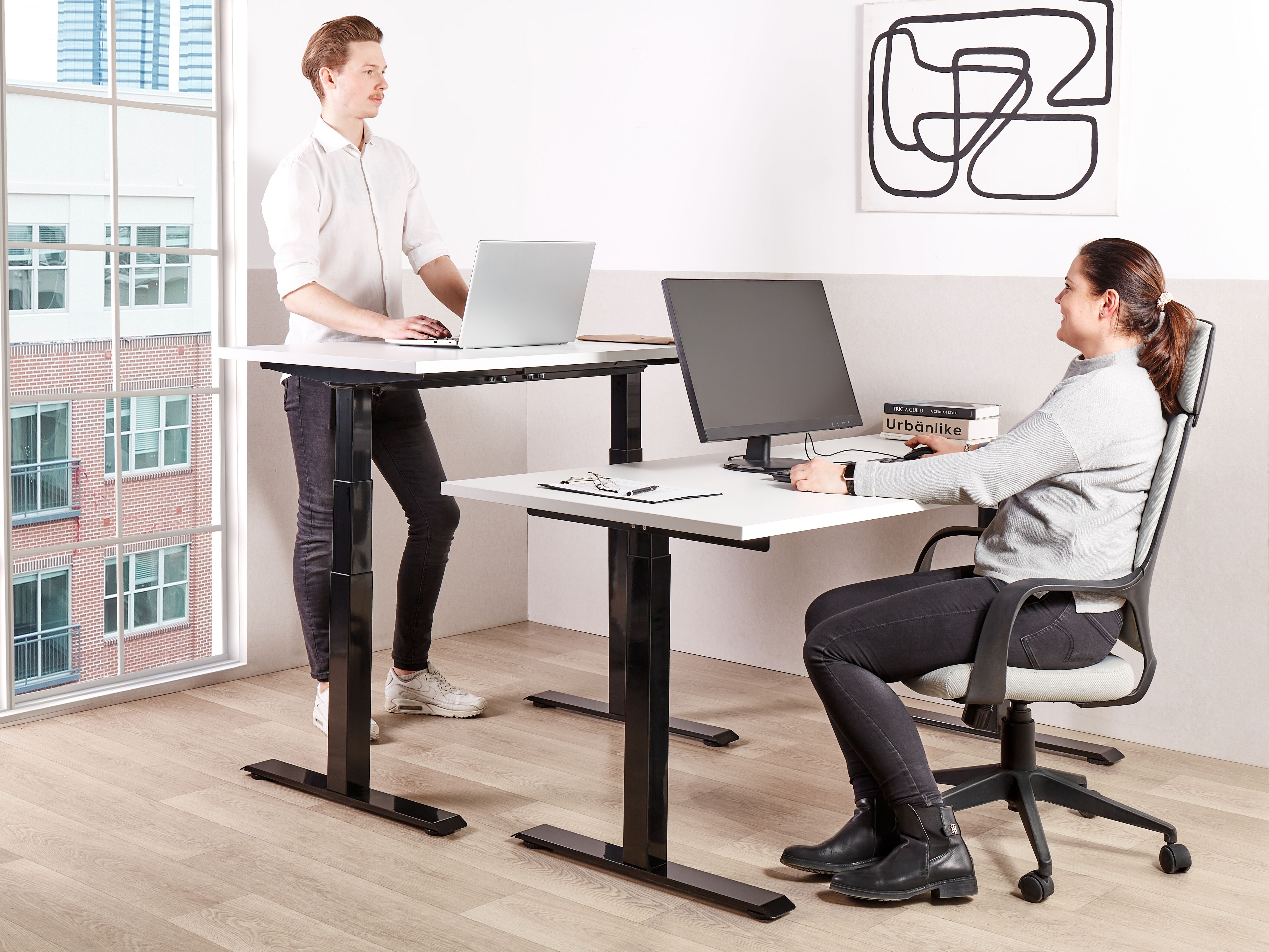 Manual Adjustable Standing Desk DESTINES White/ Black 160 cm 72 cm
