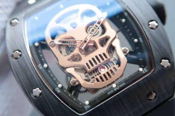 Replica Richard Mille RM052 Black Ceramic Gold Skull Dial Black Rubber Strap MIYOTA8215 - Elite Watch Atelier