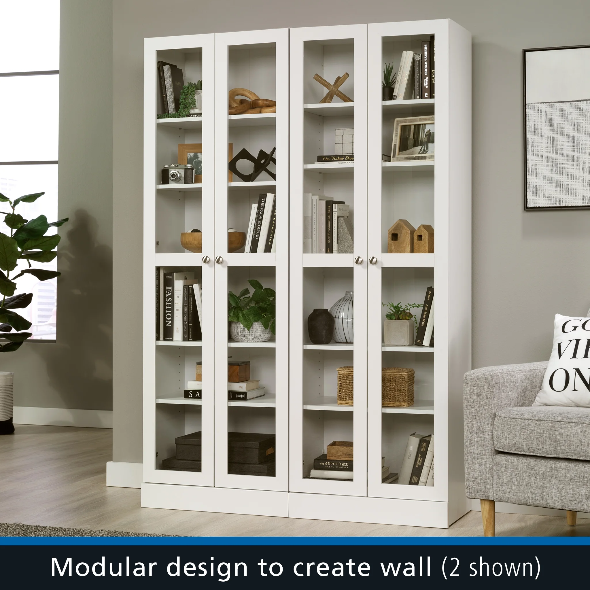 Mainstays Glass Door Storage Bookcase, Black Finish - Image 25