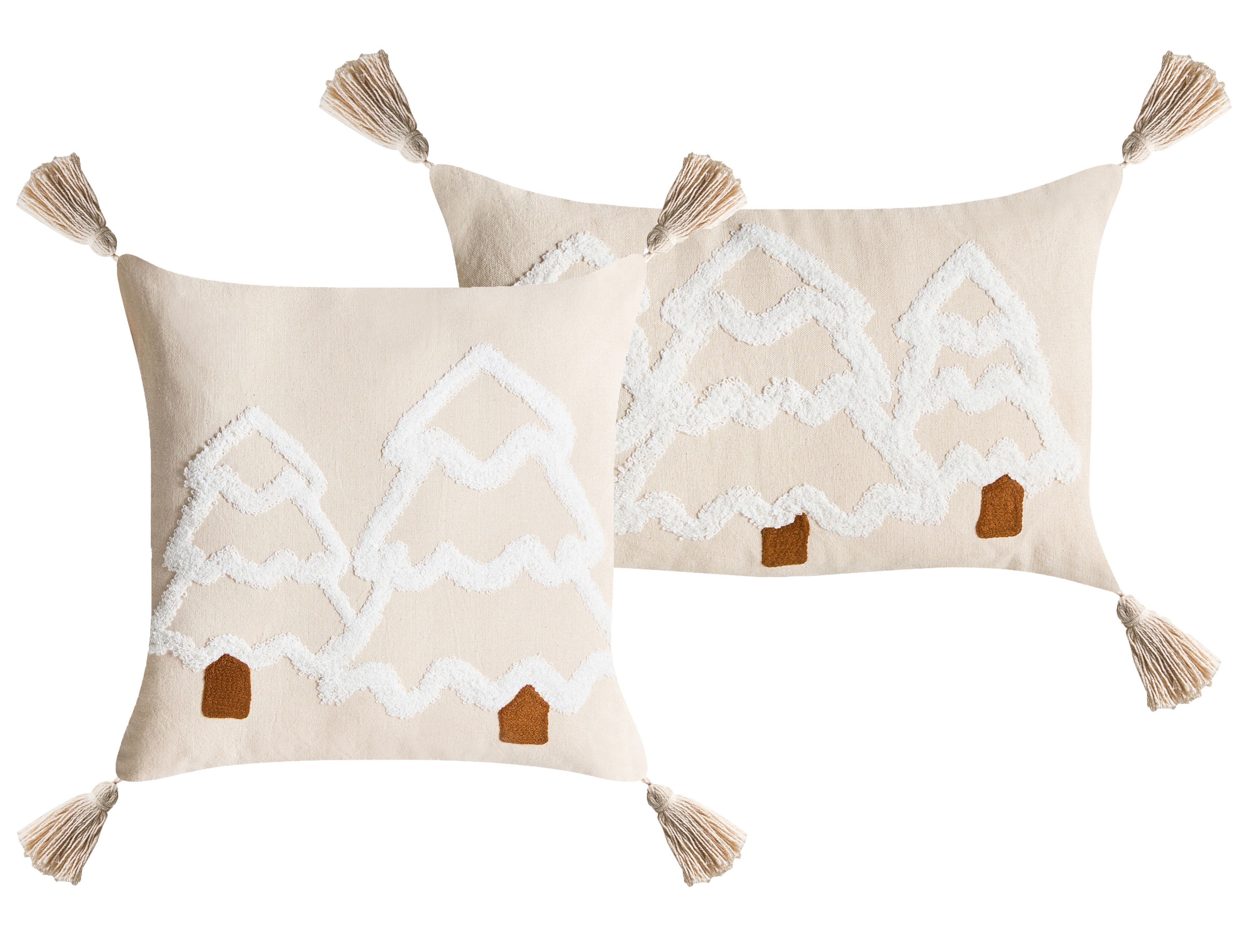 Set of 2 Decorative Cushions INTSIA Cotton 30 x 50 cm 45 x 45 cm Light Beige Christmas Motif