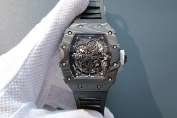 Replica Richard Mille RM035 Rafael Nadal Forge Carbon Titanium Case KVF Skeleton Dial White Rubber Strap MIYOTA8215 - Top club