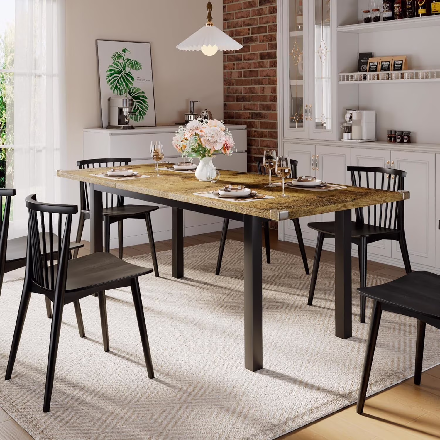 iPormis 63" Extendable Dining Table for 4-8, Square Wooden Dining Room Table with Metal Base, Modern Extendable Table for Small Kitchens, Dining Office Areas, Black - Image 3