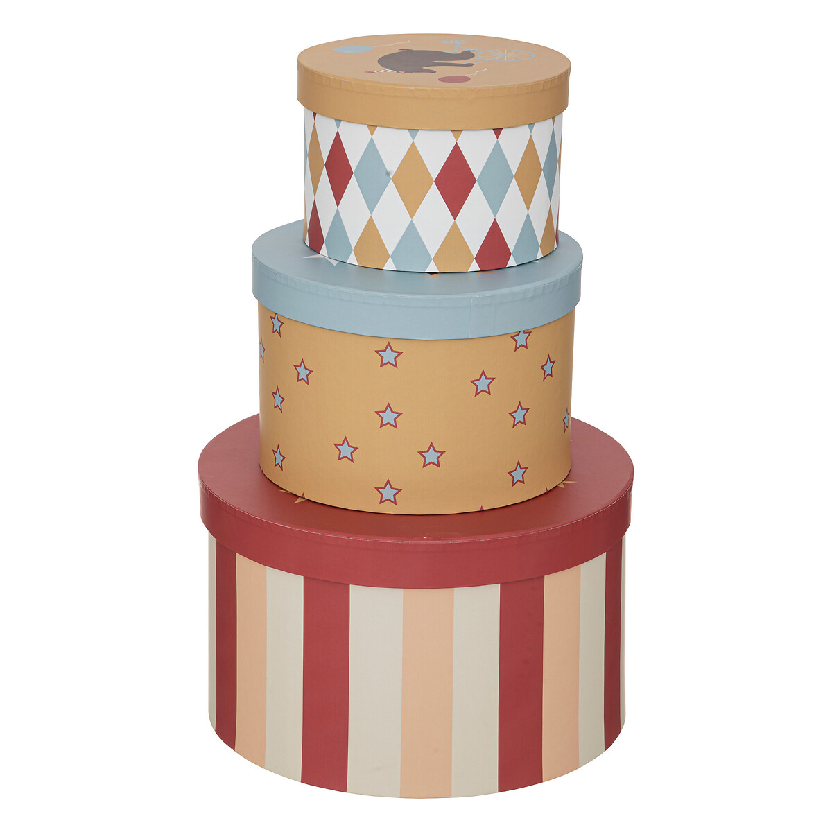 Set of 3 boxes "Circus" Cardboard, d.15/18/25 cm